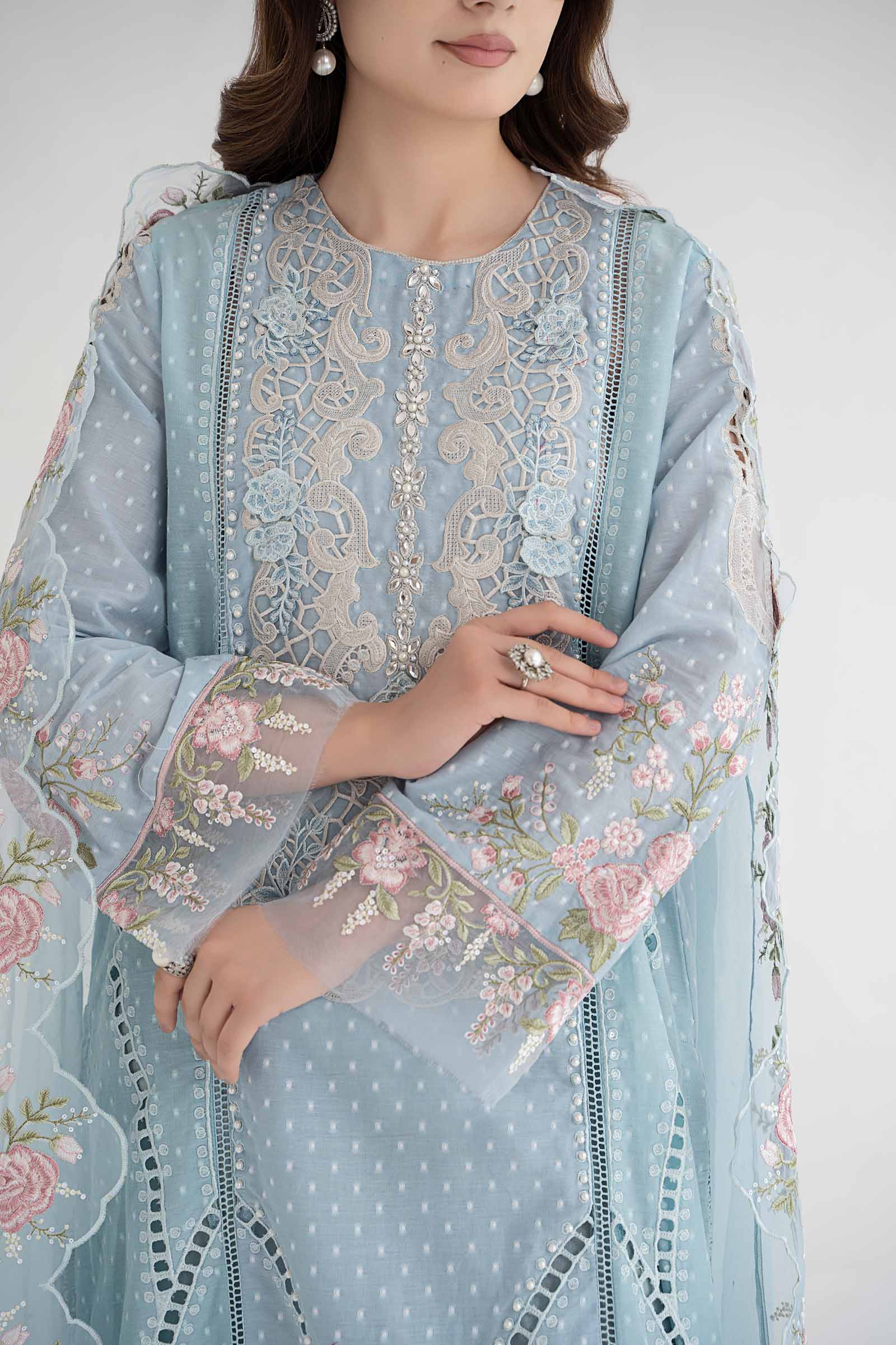 3 Piece Embroidered Broshia Suit | DS-2410-B