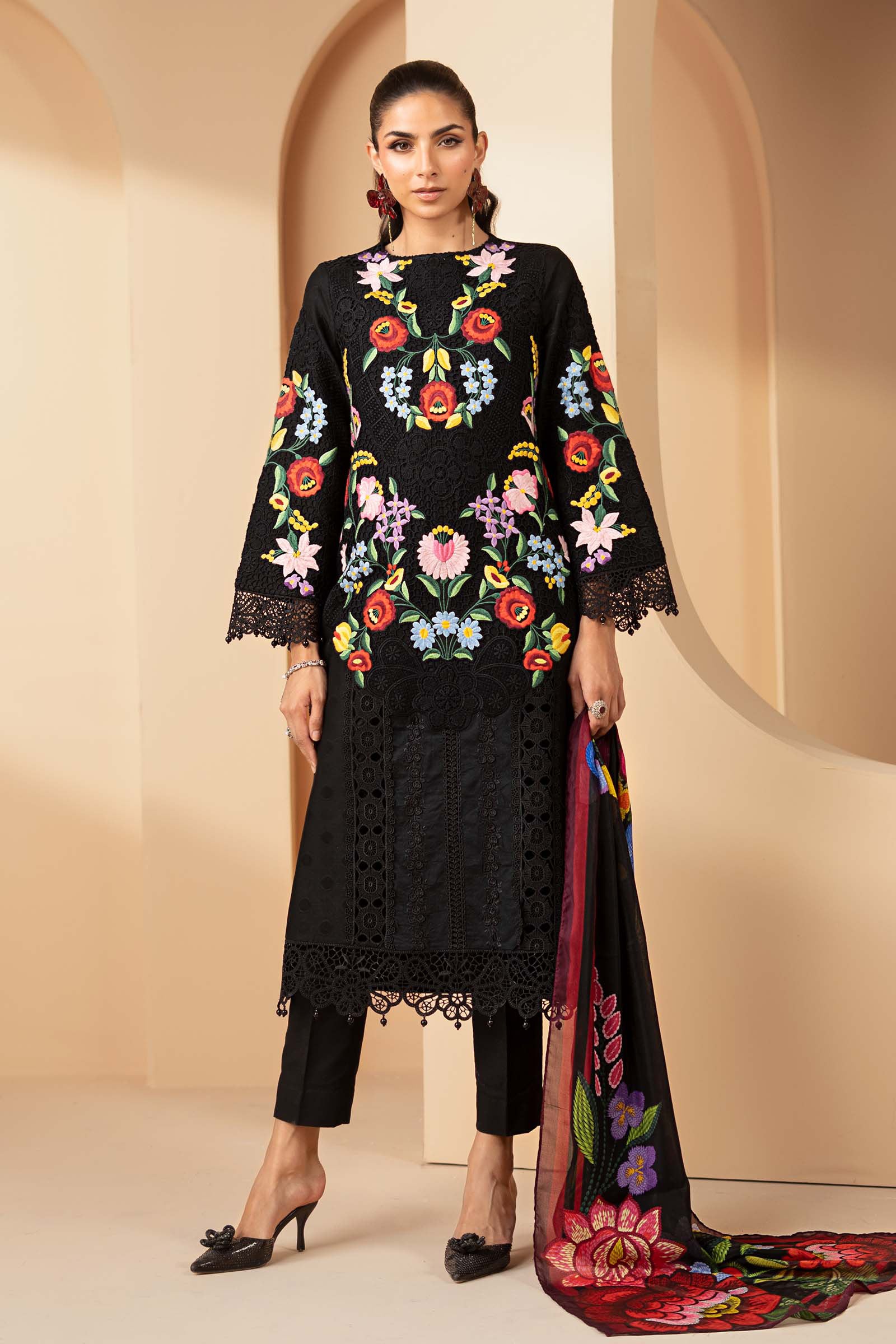 3 Piece Embroidered Jacquard Lawn Suit