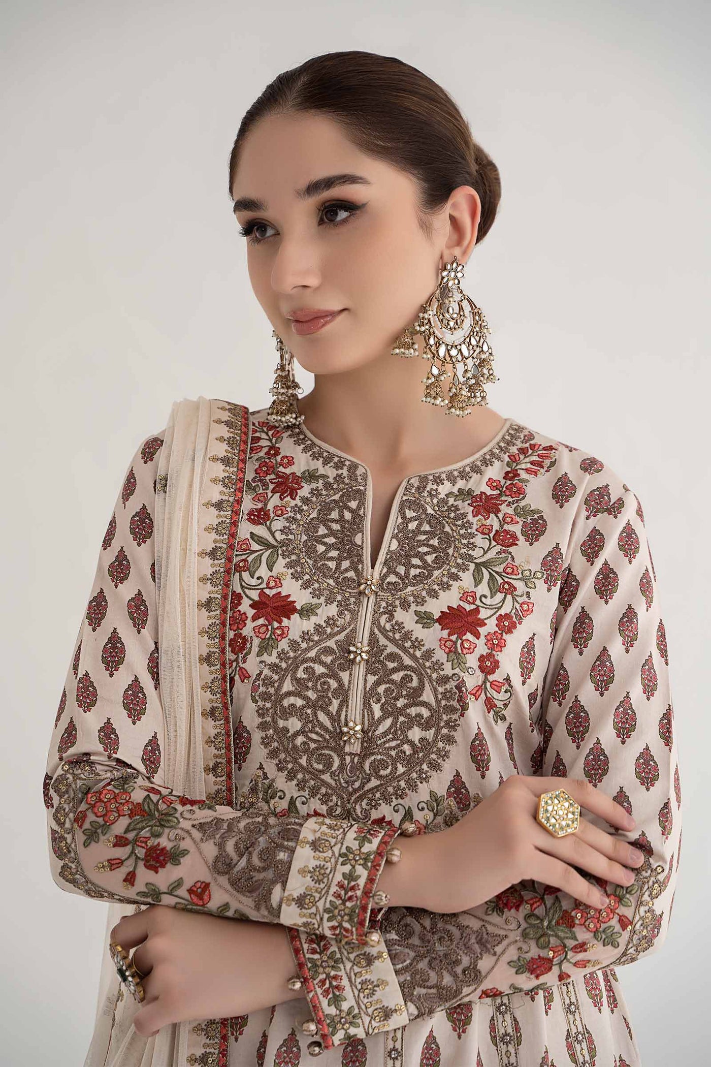 3 PIECE PRINTED LAWN SUIT | DS-2413-A