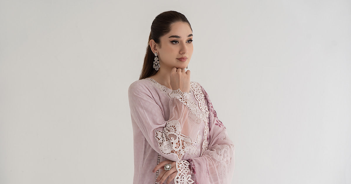 3 Piece Embroidered Dobby Lawn Suit | DS-2414-A