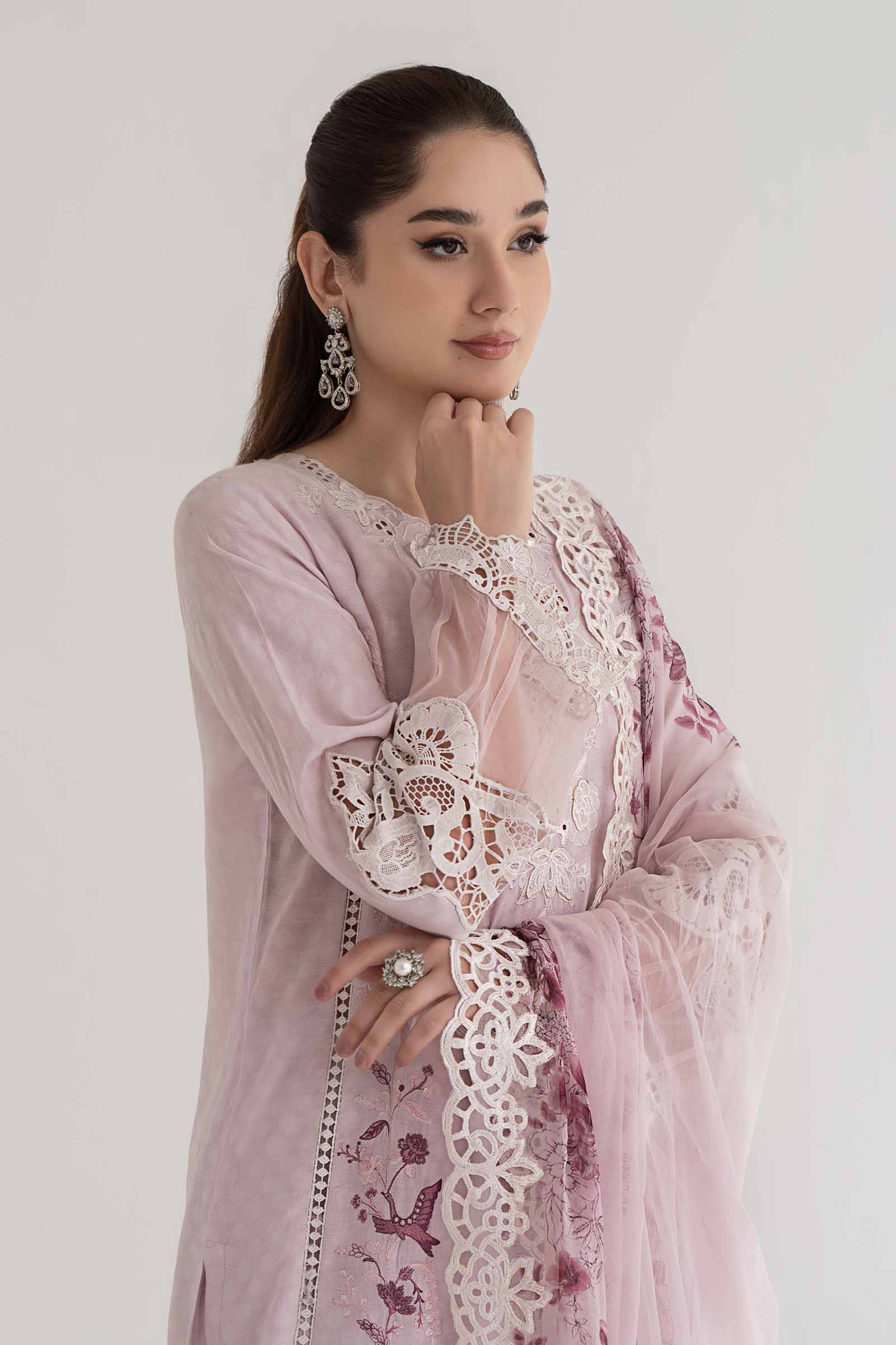 3 Piece Embroidered Dobby Lawn Suit | DS-2414-A