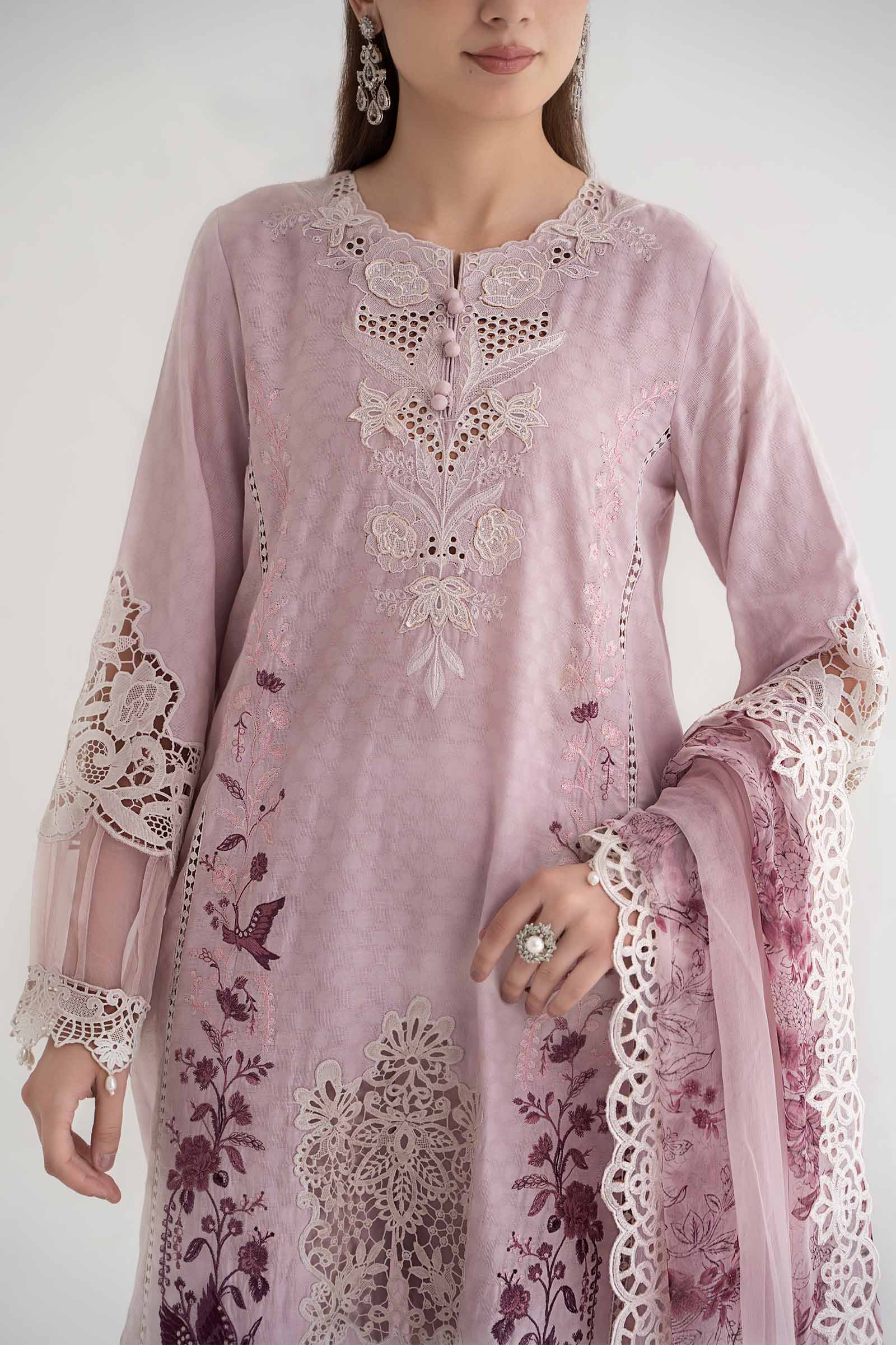 3 Piece Embroidered Dobby Lawn Suit | DS-2414-A