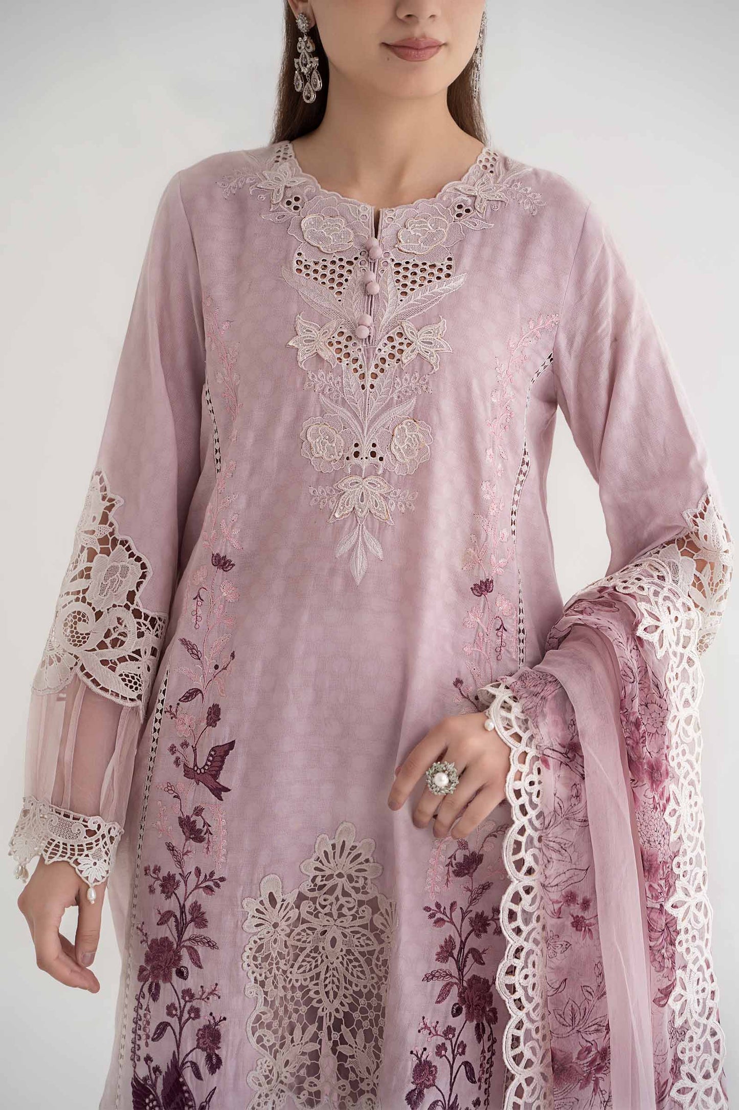 3 Piece Embroidered Dobby Lawn Suit | DS-2414-A