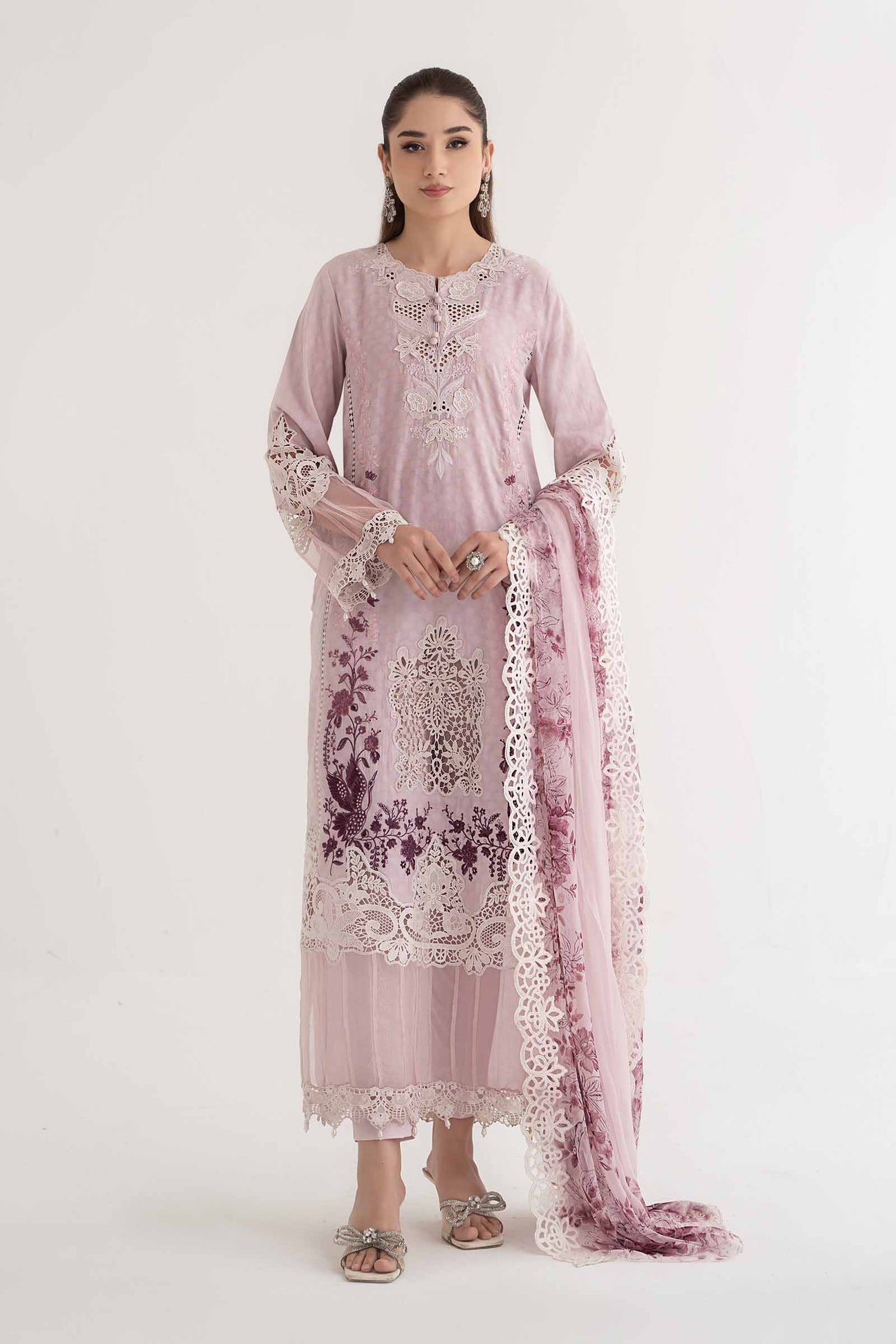 3 Piece Embroidered Dobby Lawn Suit | DS-2414-A