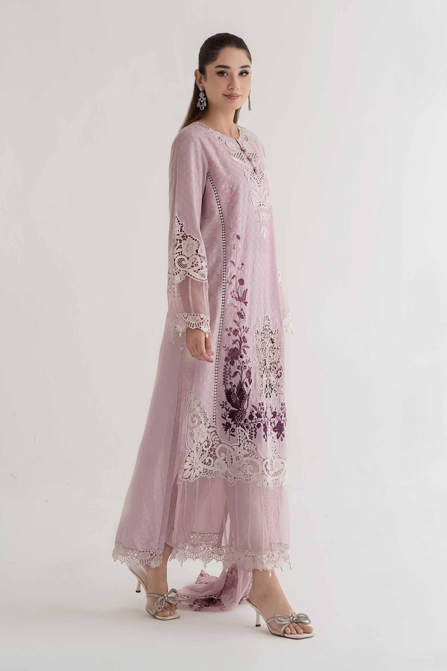 3 Piece Embroidered Dobby Lawn Suit | DS-2414-A