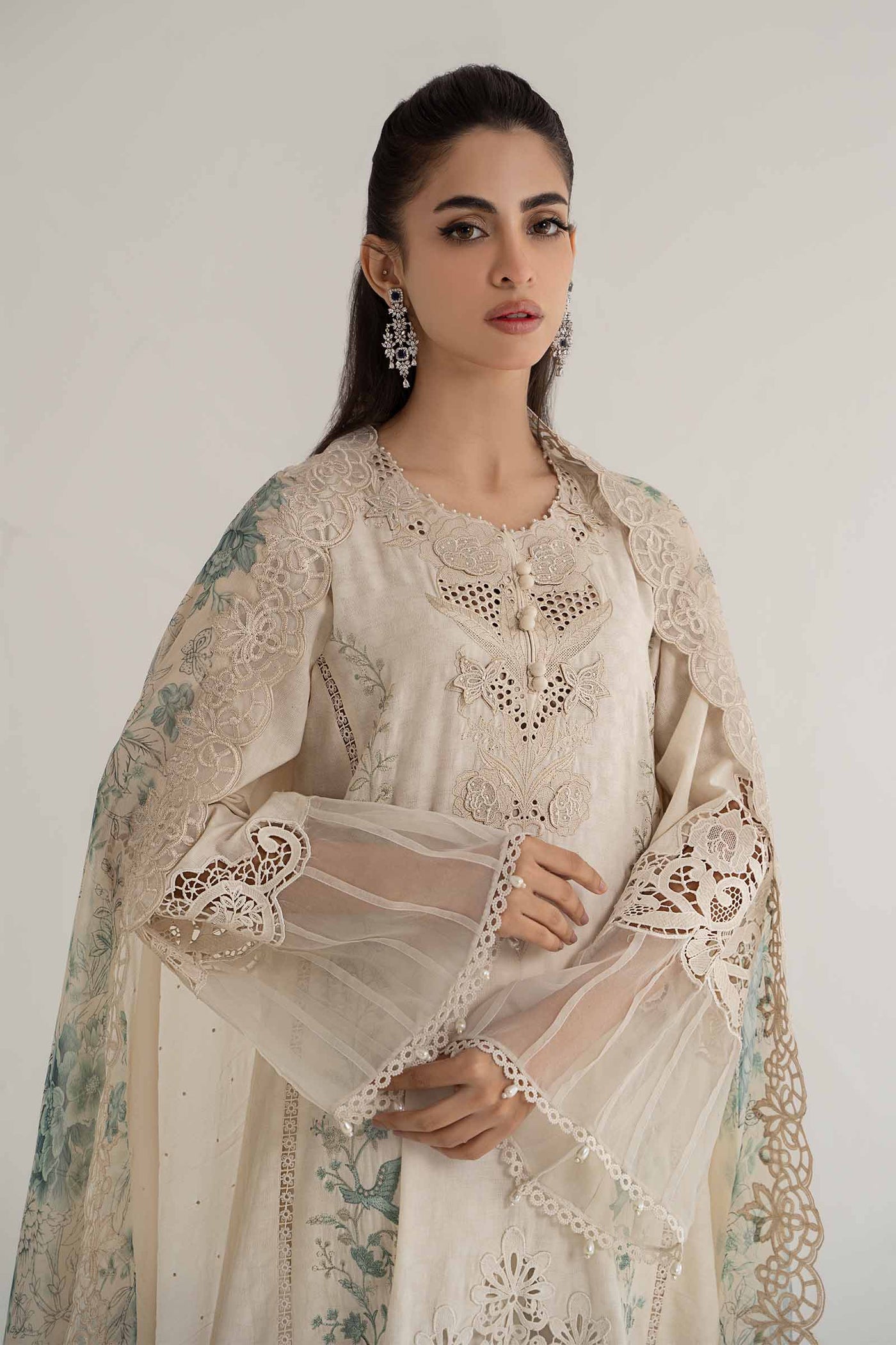 3 Piece Embroidered Dobby Lawn Suit | DS-2414-B