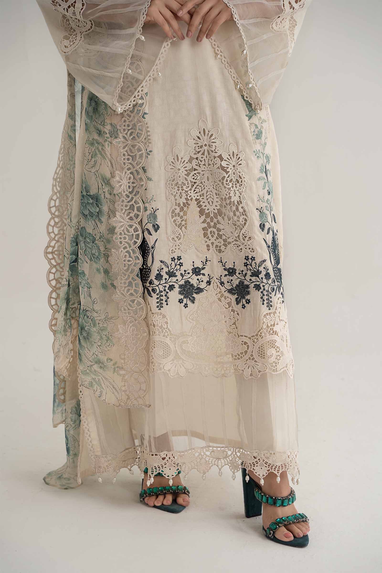 3 Piece Embroidered Dobby Lawn Suit | DS-2414-B