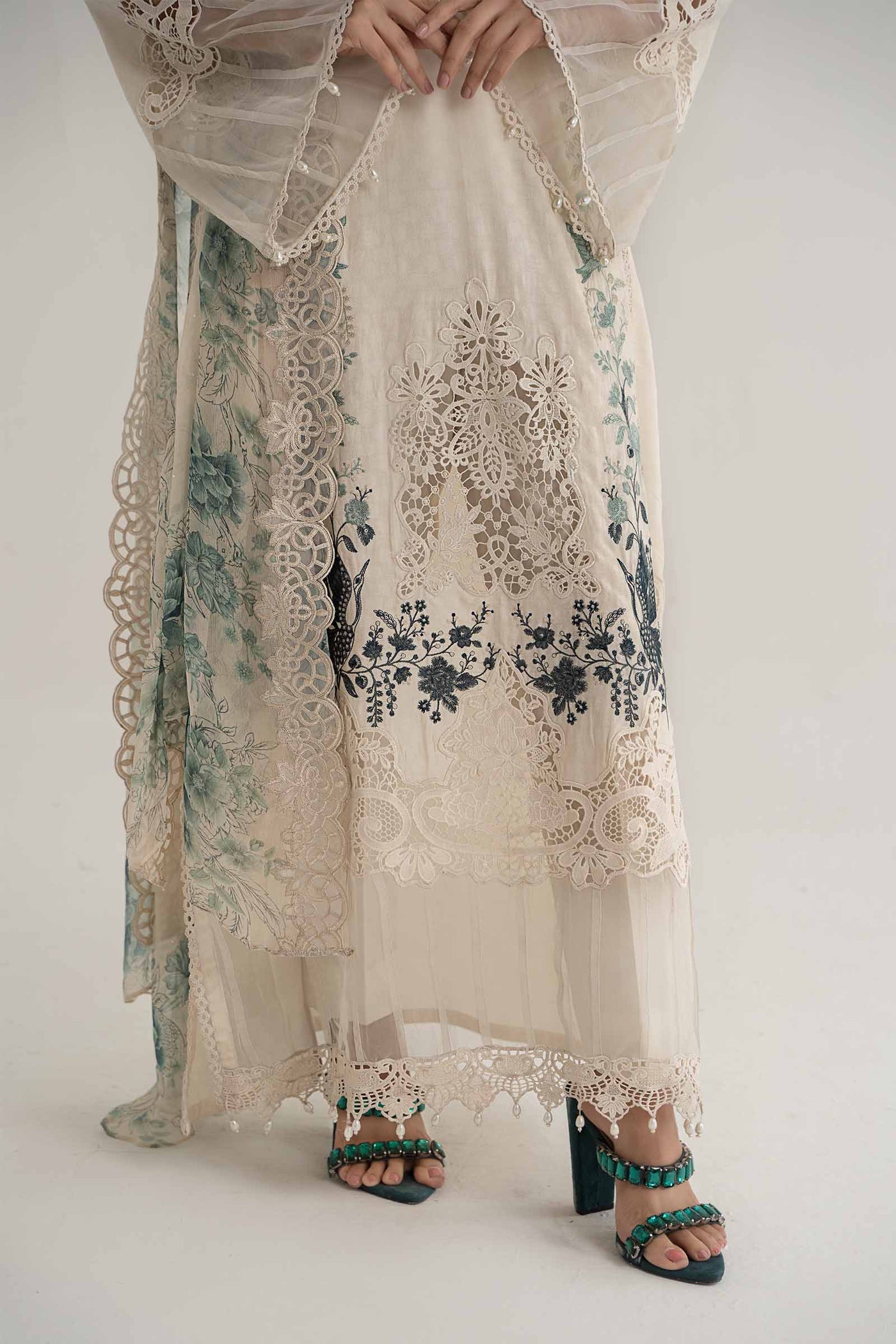 3 Piece Embroidered Dobby Lawn Suit | DS-2414-B