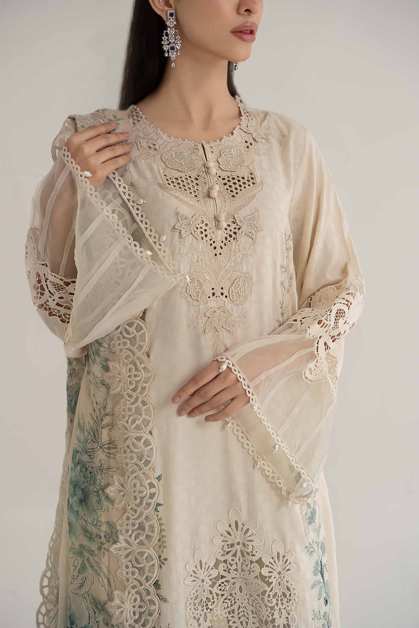 3 Piece Embroidered Dobby Lawn Suit | DS-2414-B