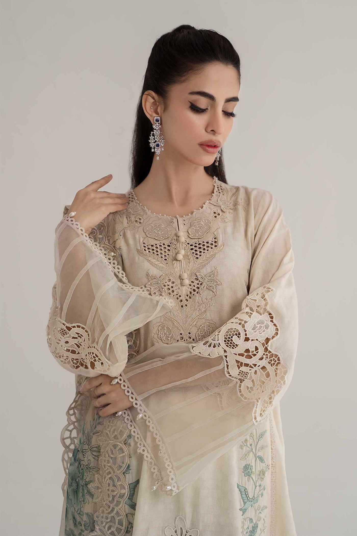 3 Piece Embroidered Dobby Lawn Suit | DS-2414-B
