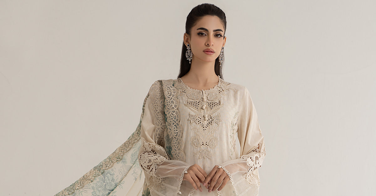 3 Piece Embroidered Dobby Lawn Suit | DS-2414-B