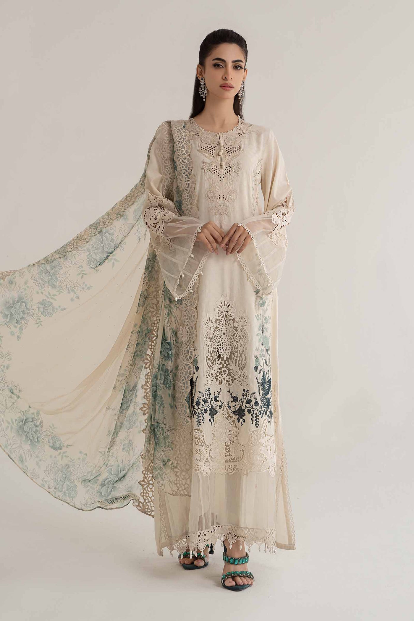 3 Piece Embroidered Dobby Lawn Suit | DS-2414-B