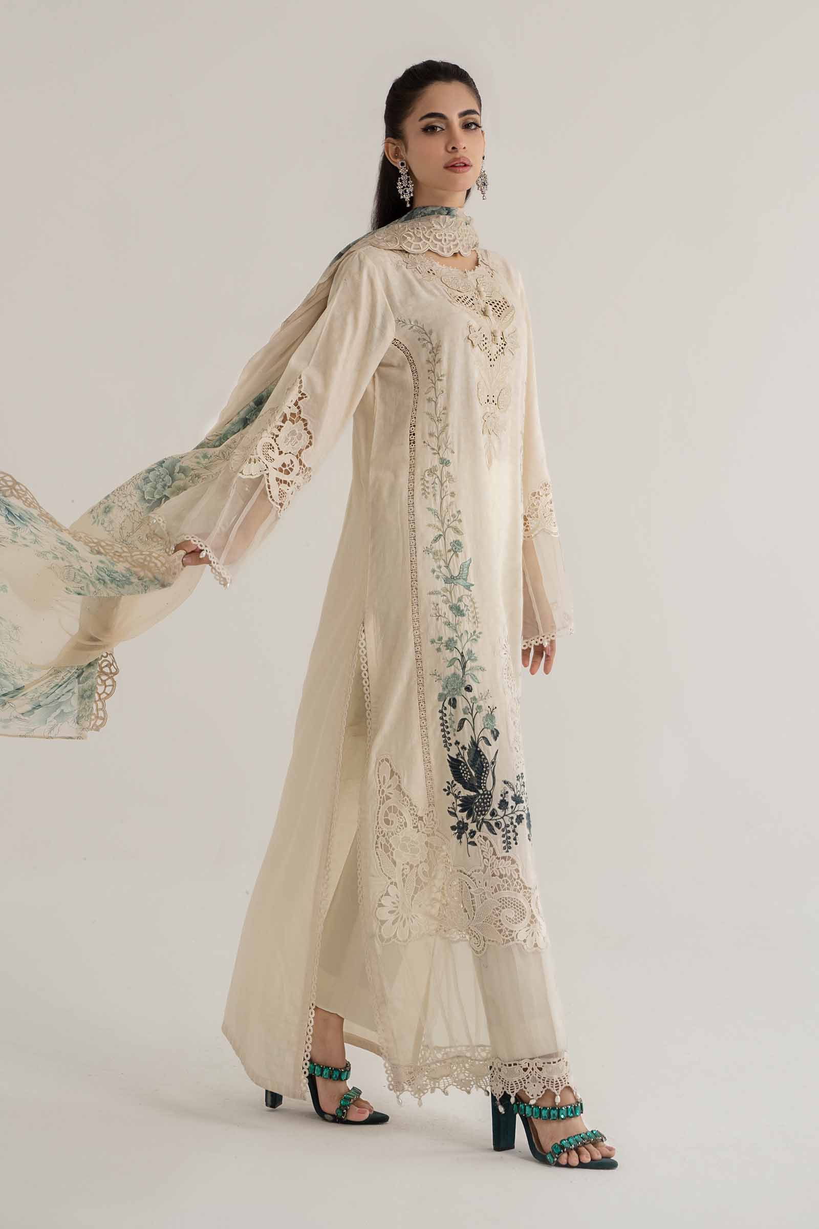 3 Piece Embroidered Dobby Lawn Suit | DS-2414-B
