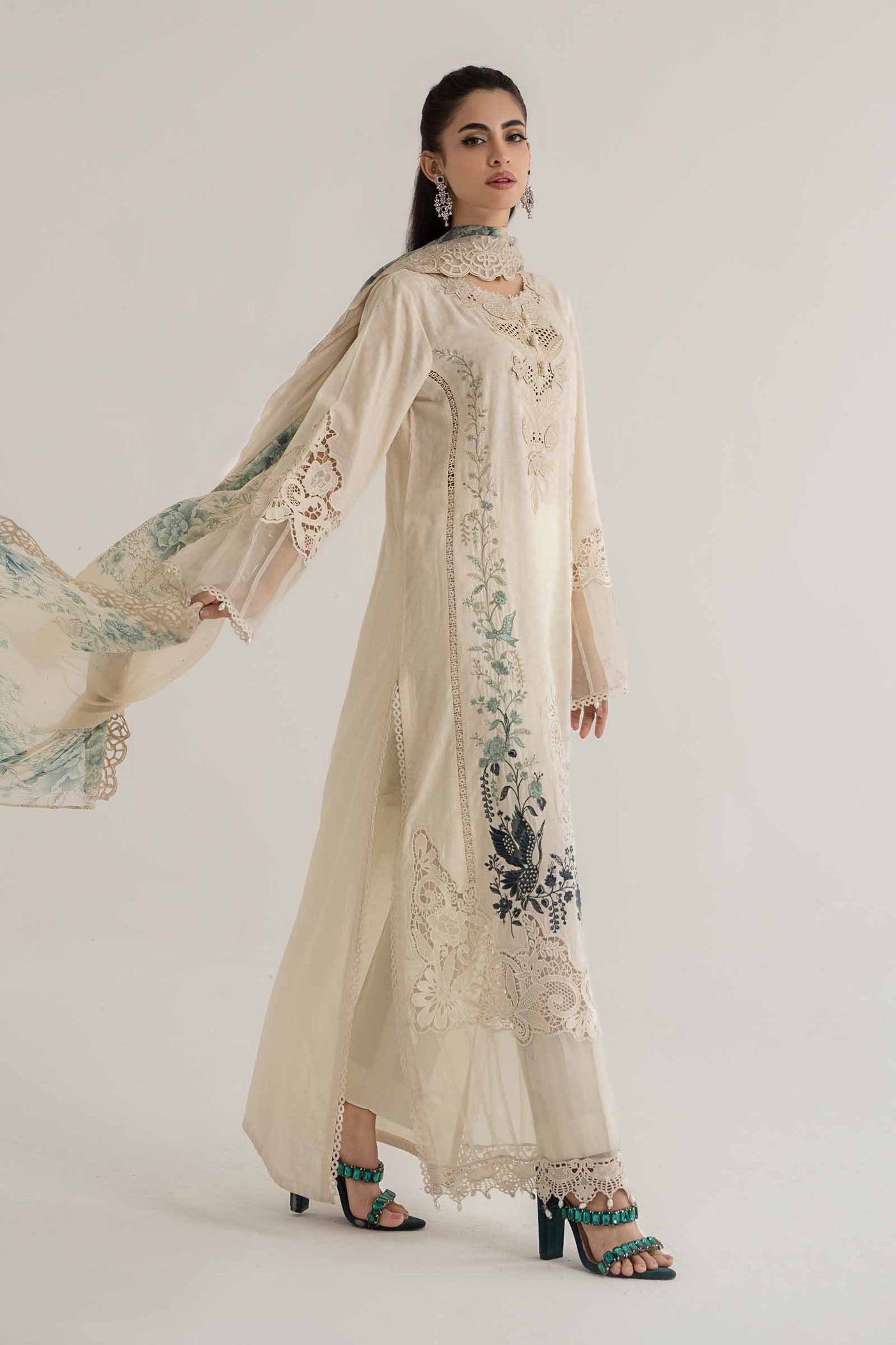 3 Piece Embroidered Dobby Lawn Suit | DS-2414-B
