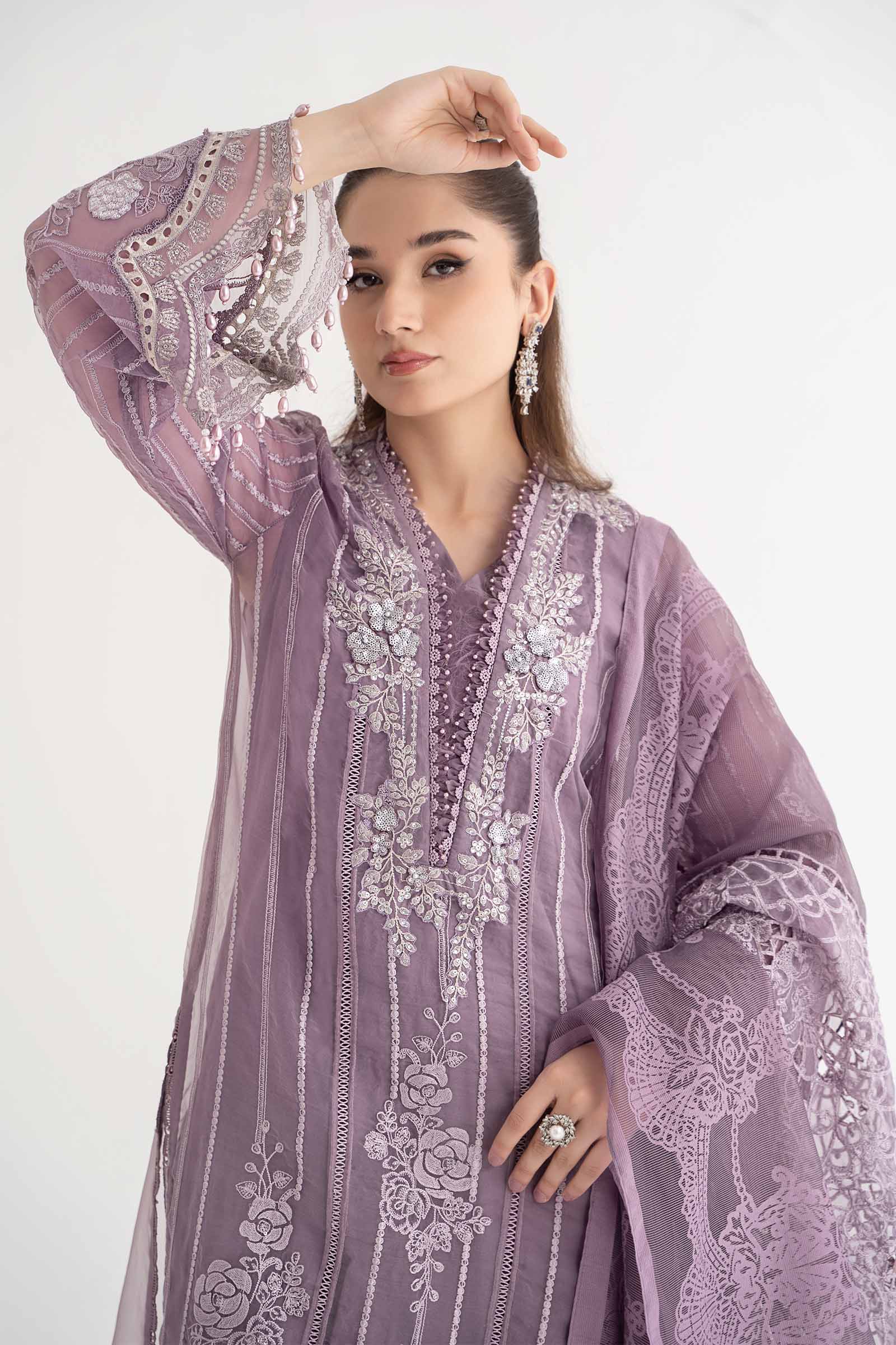 3 Piece Embroidered Organza Suit | DS-2401-A