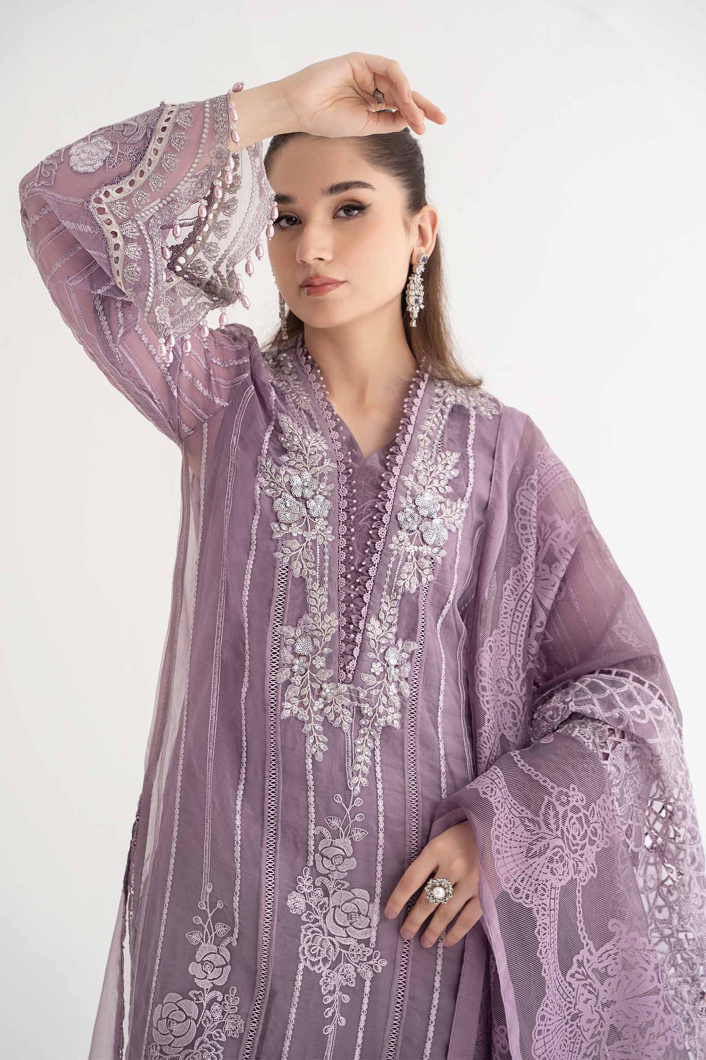 3 Piece Embroidered Organza Suit | DS-2401-A