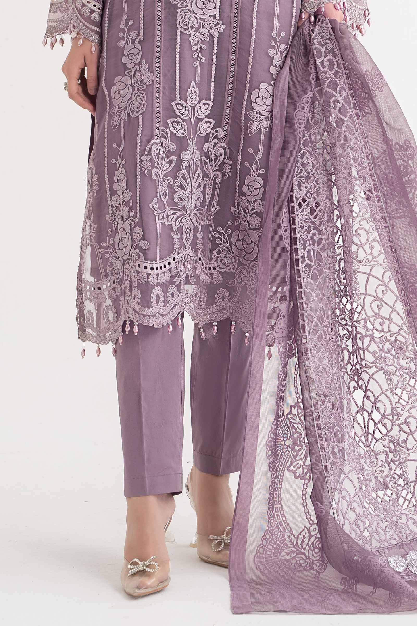 3 Piece Embroidered Organza Suit | DS-2401-A