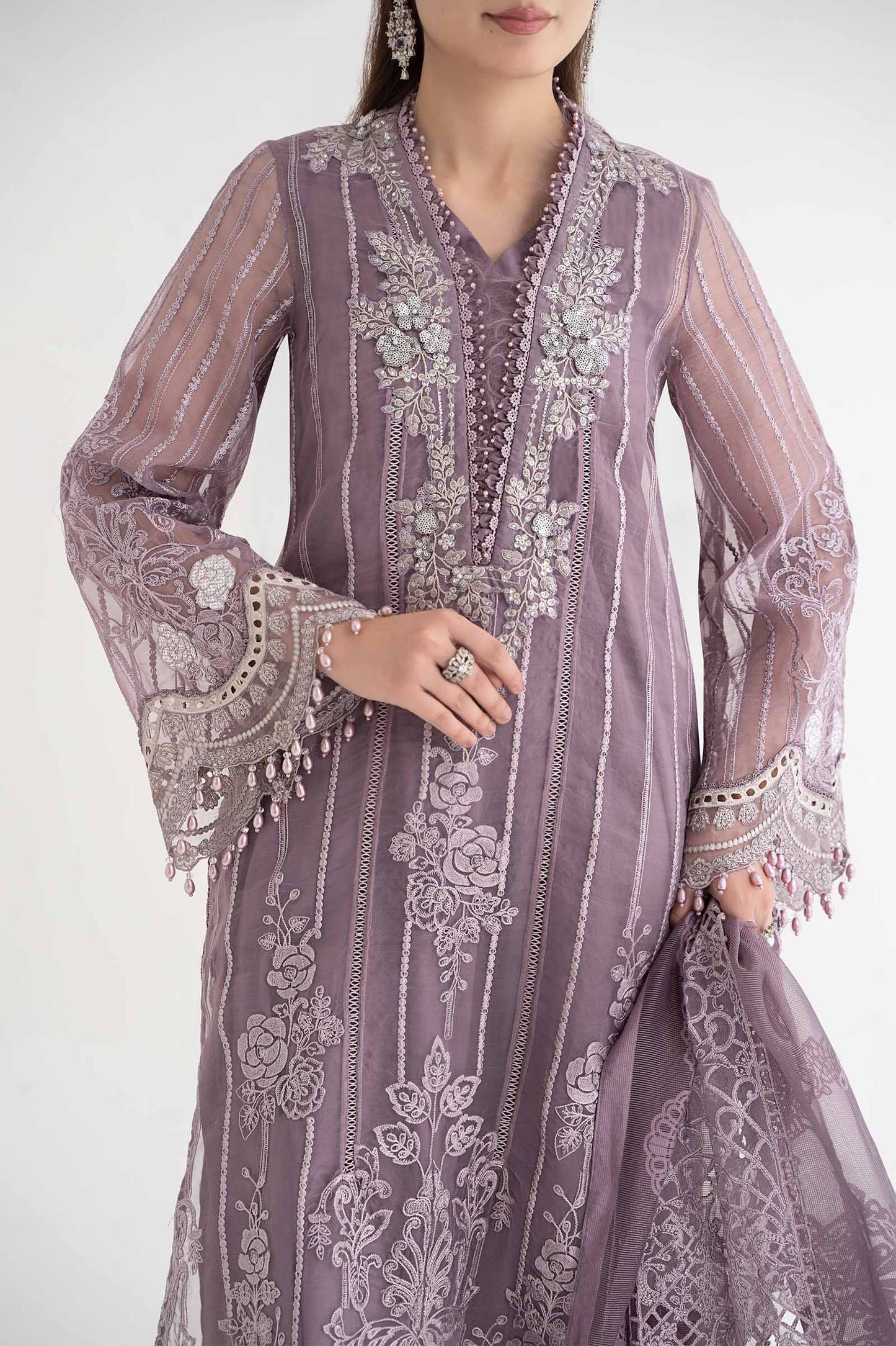 3 Piece Embroidered Organza Suit | DS-2401-A