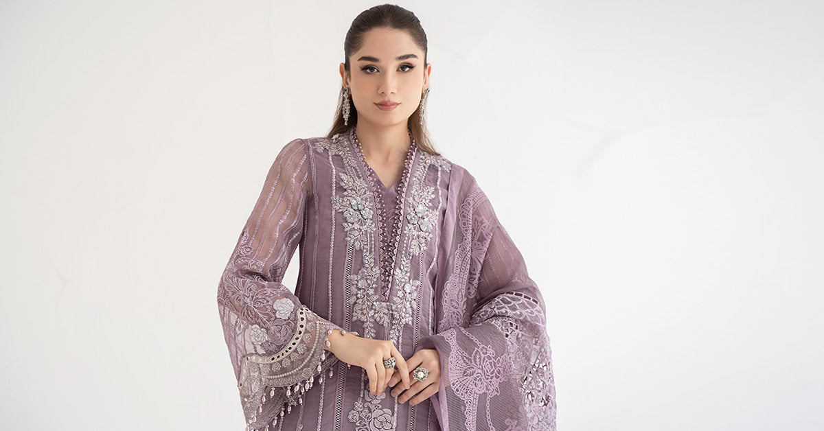 3 Piece Embroidered Organza Suit | DS-2401-A