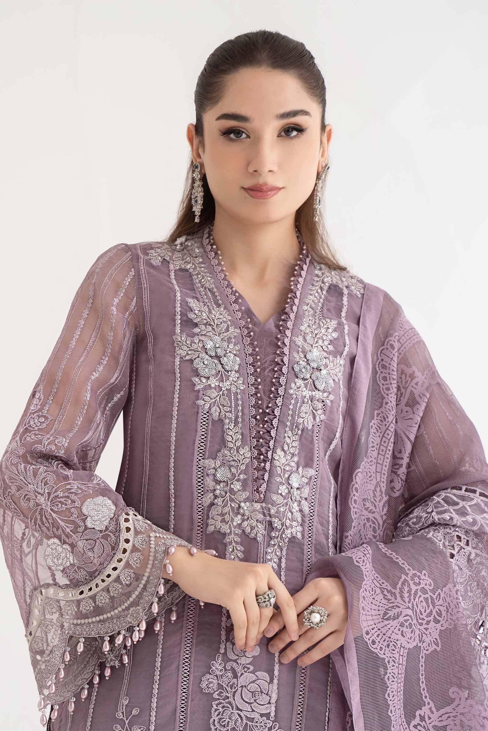 3 Piece Embroidered Organza Suit | DS-2401-A