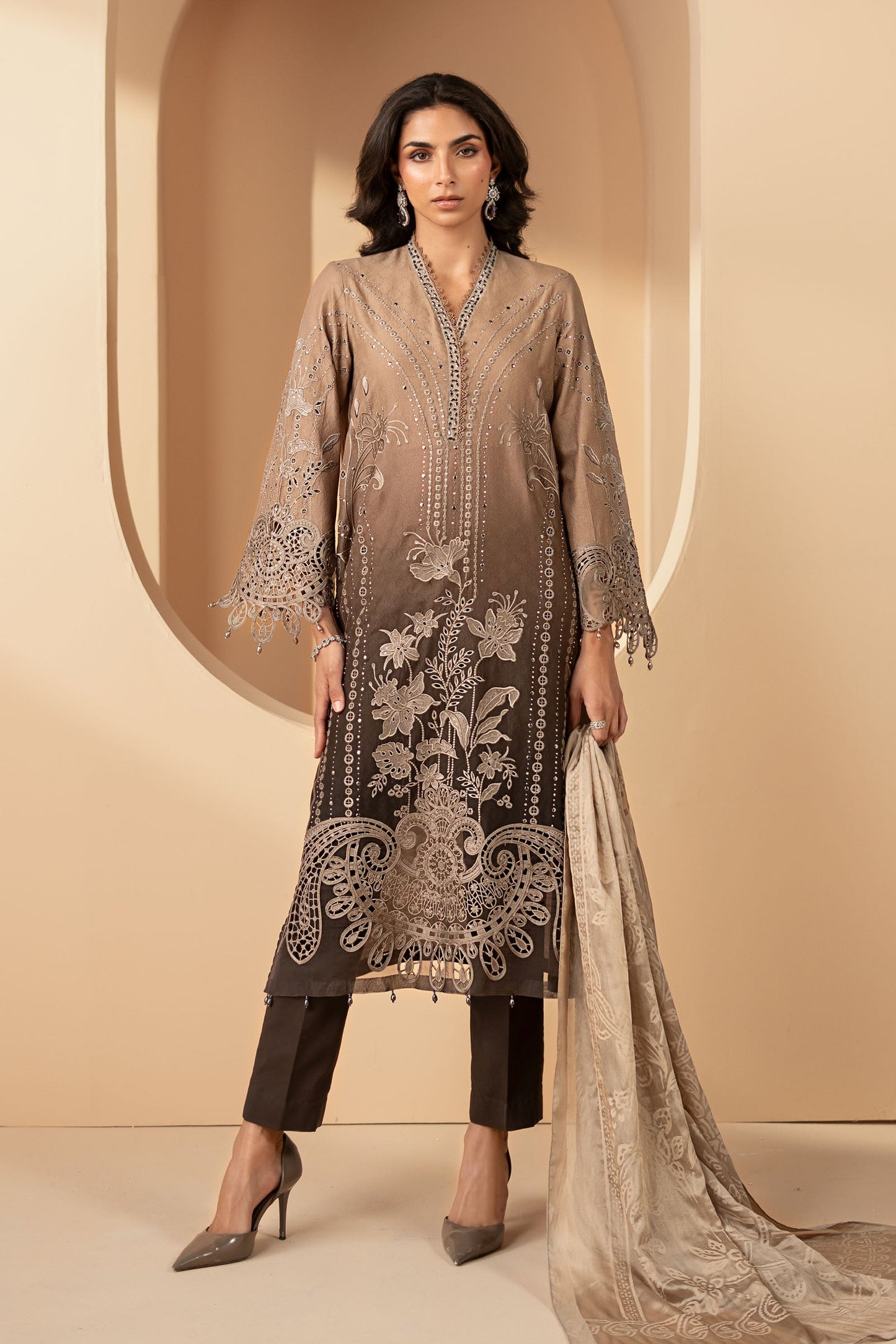 3 Piece Embroidered Jacquard Lawn Suit
