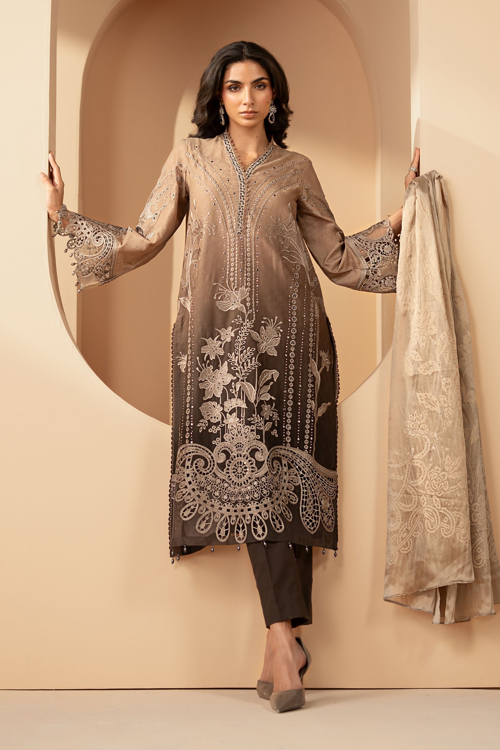 3 Piece Embroidered Jacquard Lawn Suit