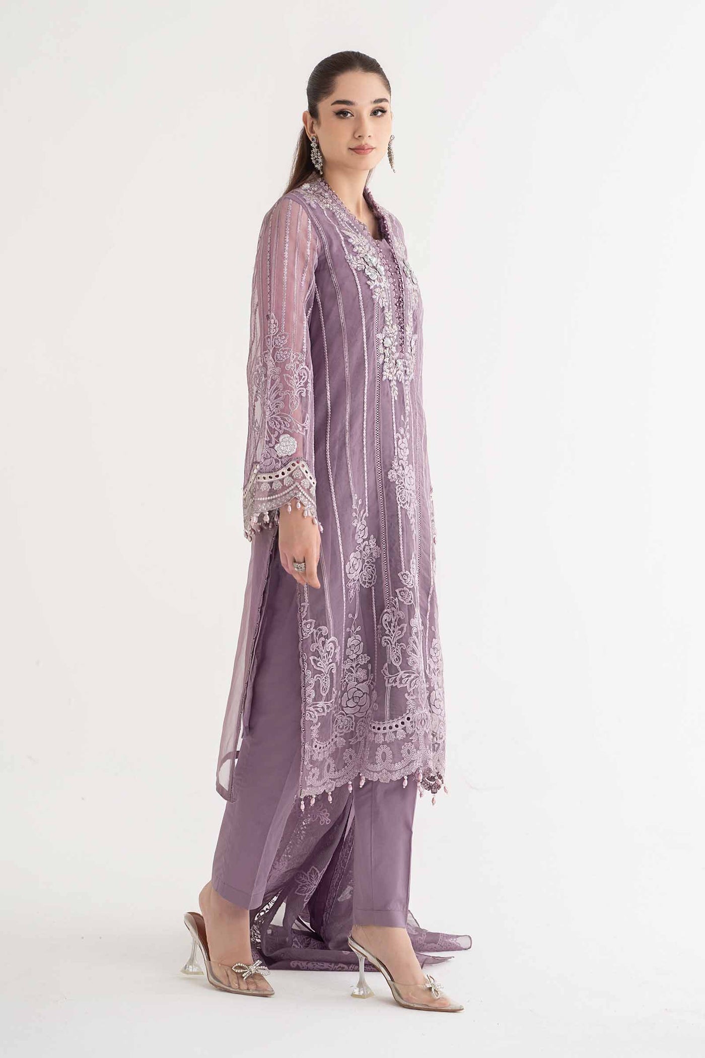 3 PIECE EMBROIDERED ORGANZA SUIT | DS-2401-A