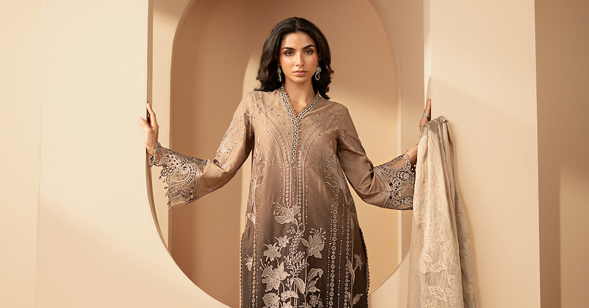 3 Piece Embroidered Jacquard Lawn Suit