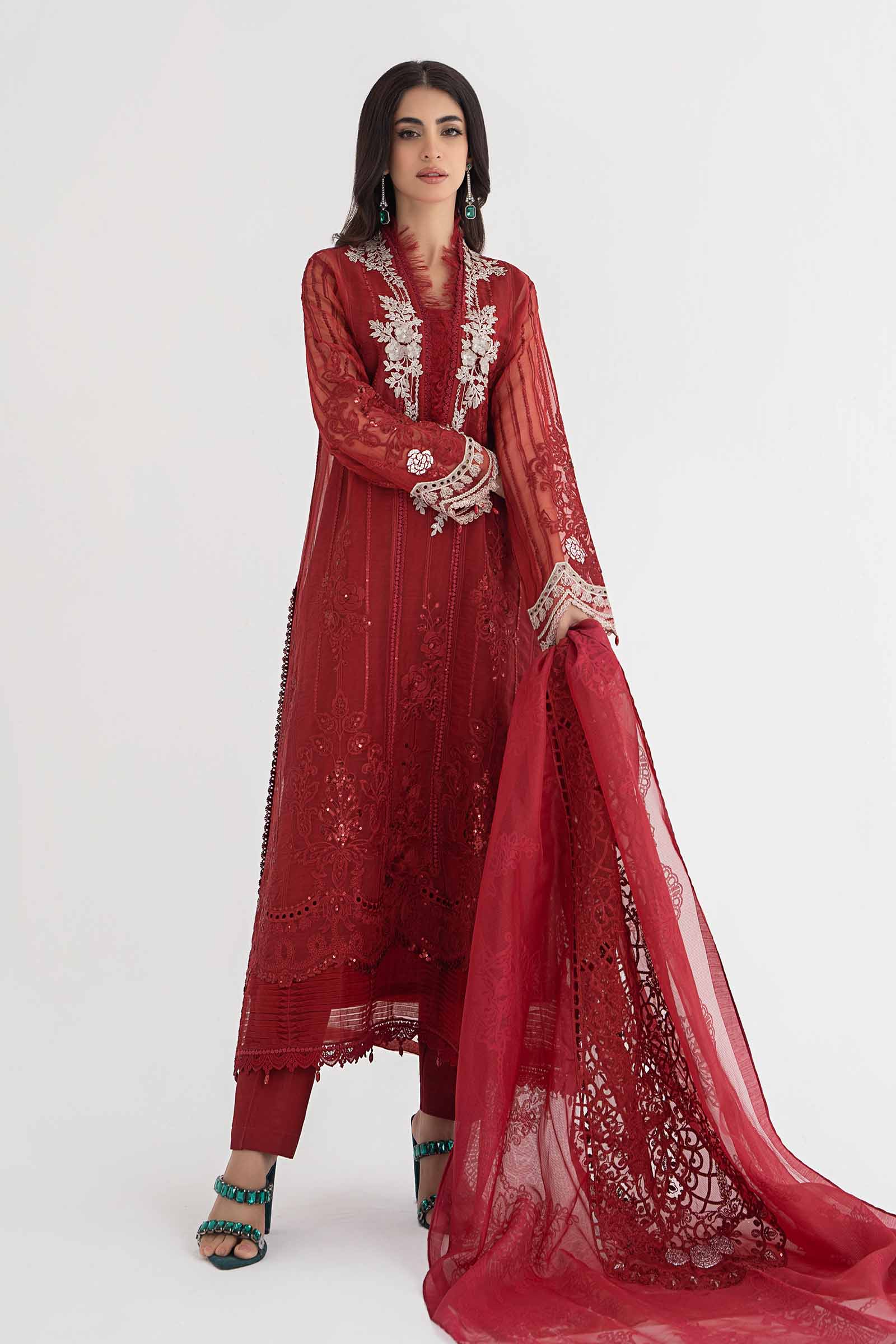 3 Piece Embroidered Organza Suit | DS-2401-B