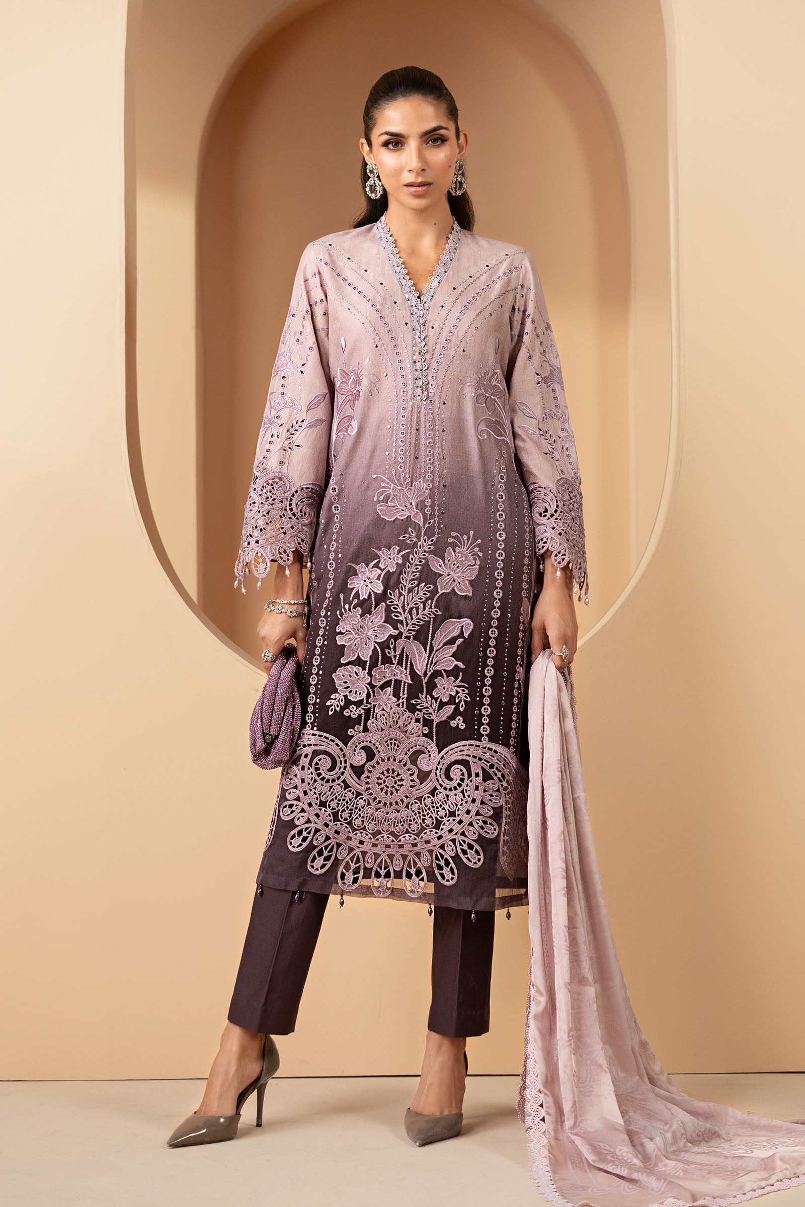3 Piece Embroidered Jacquard Lawn Suit