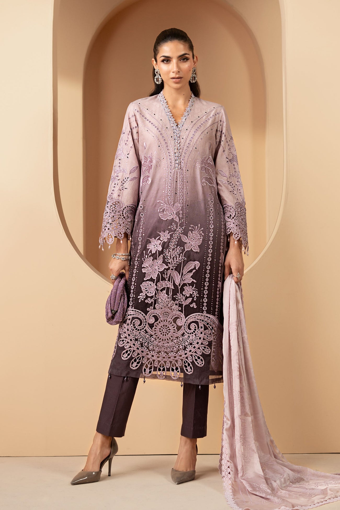 3 Piece Embroidered Jacquard Lawn Suit