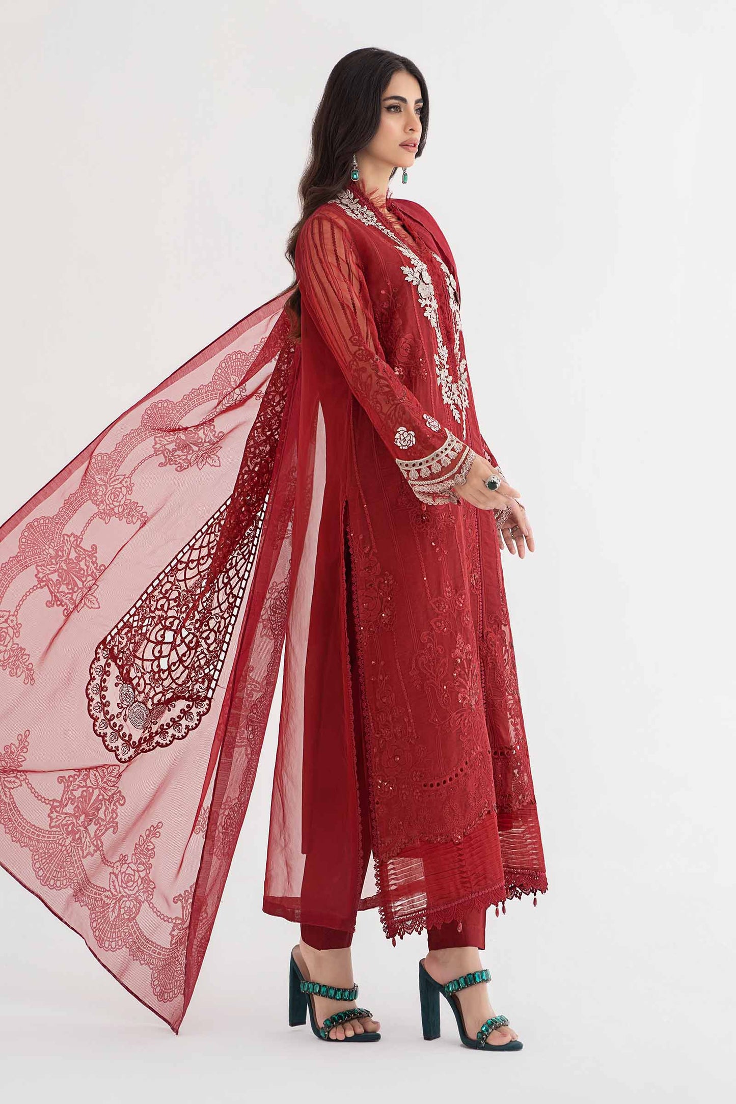 3 Piece Embroidered Organza Suit | DS-2401-B