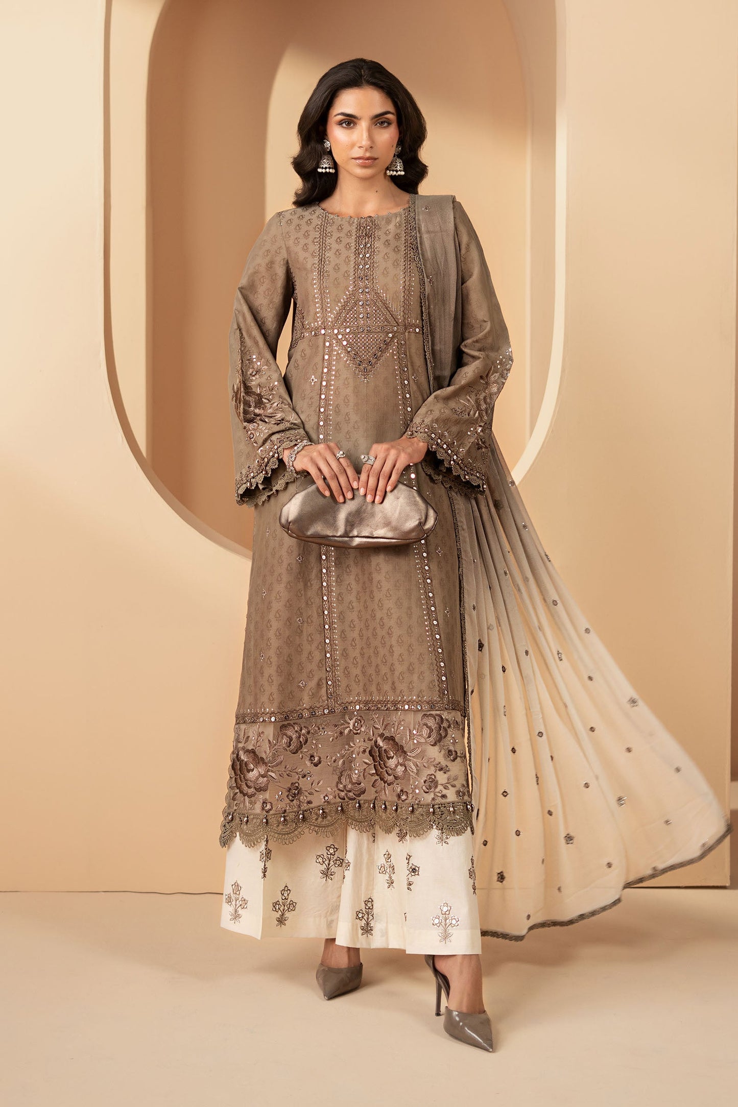 3 Piece Embroidered Jacquard Lawn Suit