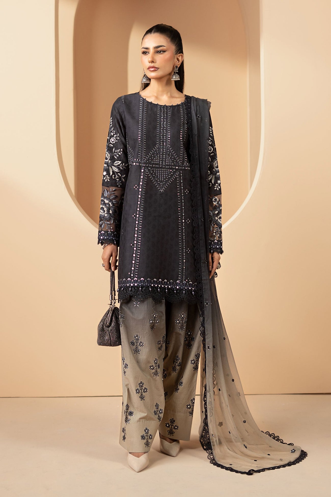 3 Piece Embroidered Jacquard Lawn Suit