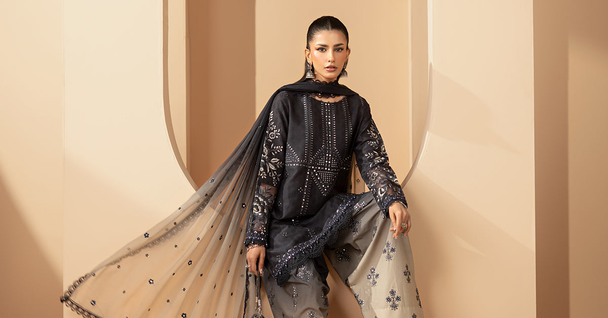 3 Piece Embroidered Jacquard Lawn Suit