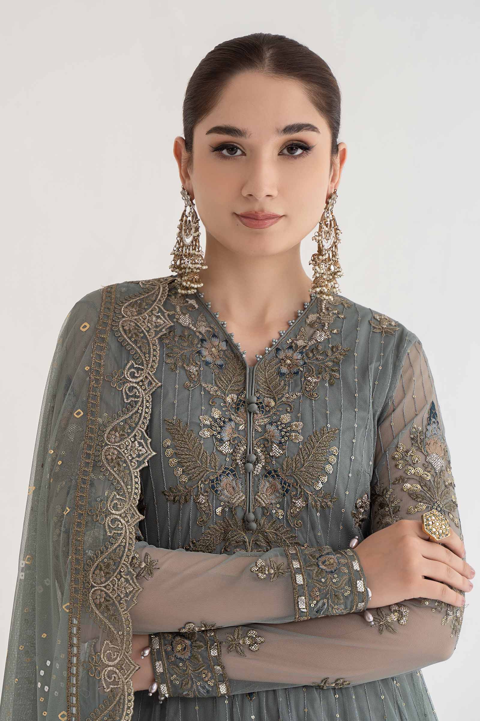 3 Piece Embroidered Net Suit | DS-2403-A