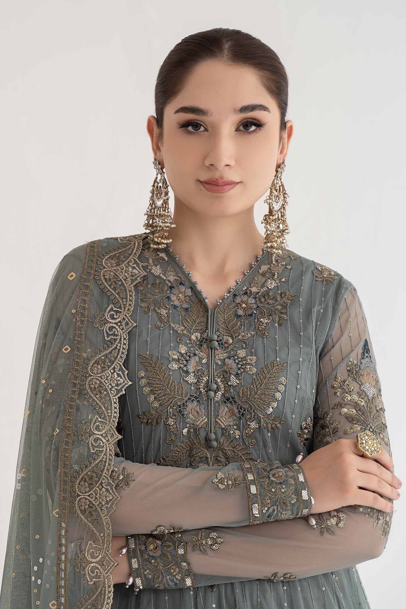 3 Piece Embroidered Net Suit | DS-2403-A