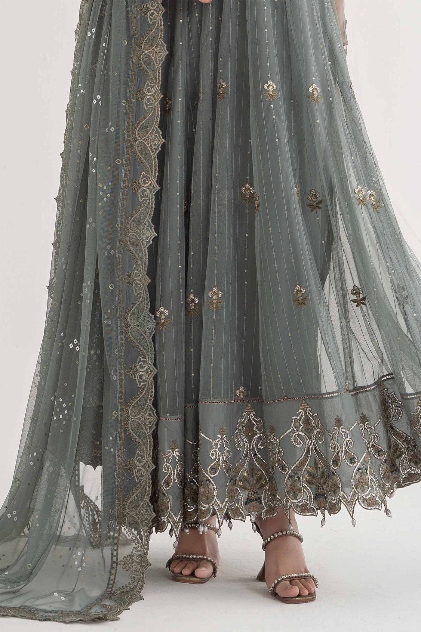 3 Piece Embroidered Net Suit | DS-2403-A