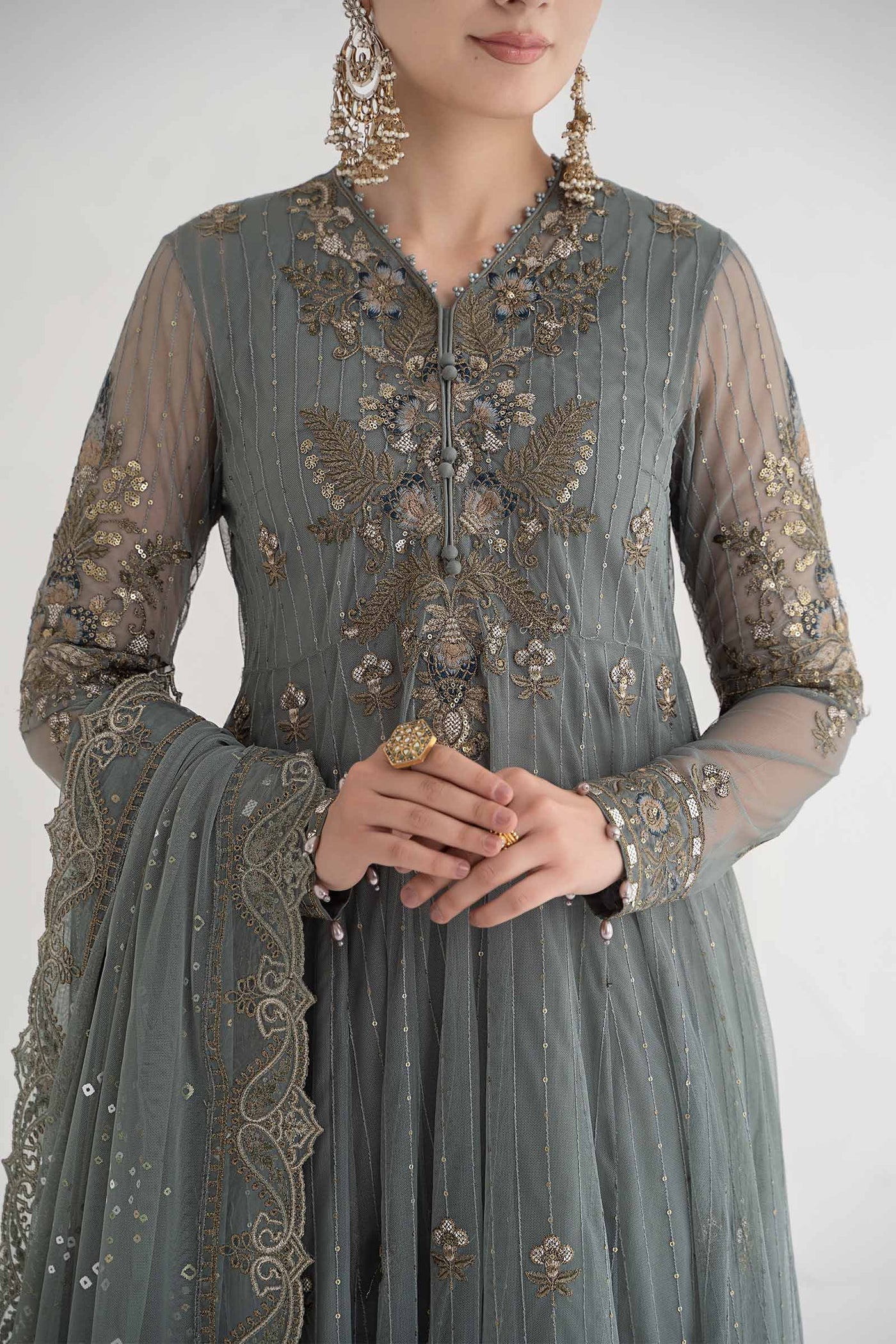 3 Piece Embroidered Net Suit | DS-2403-A