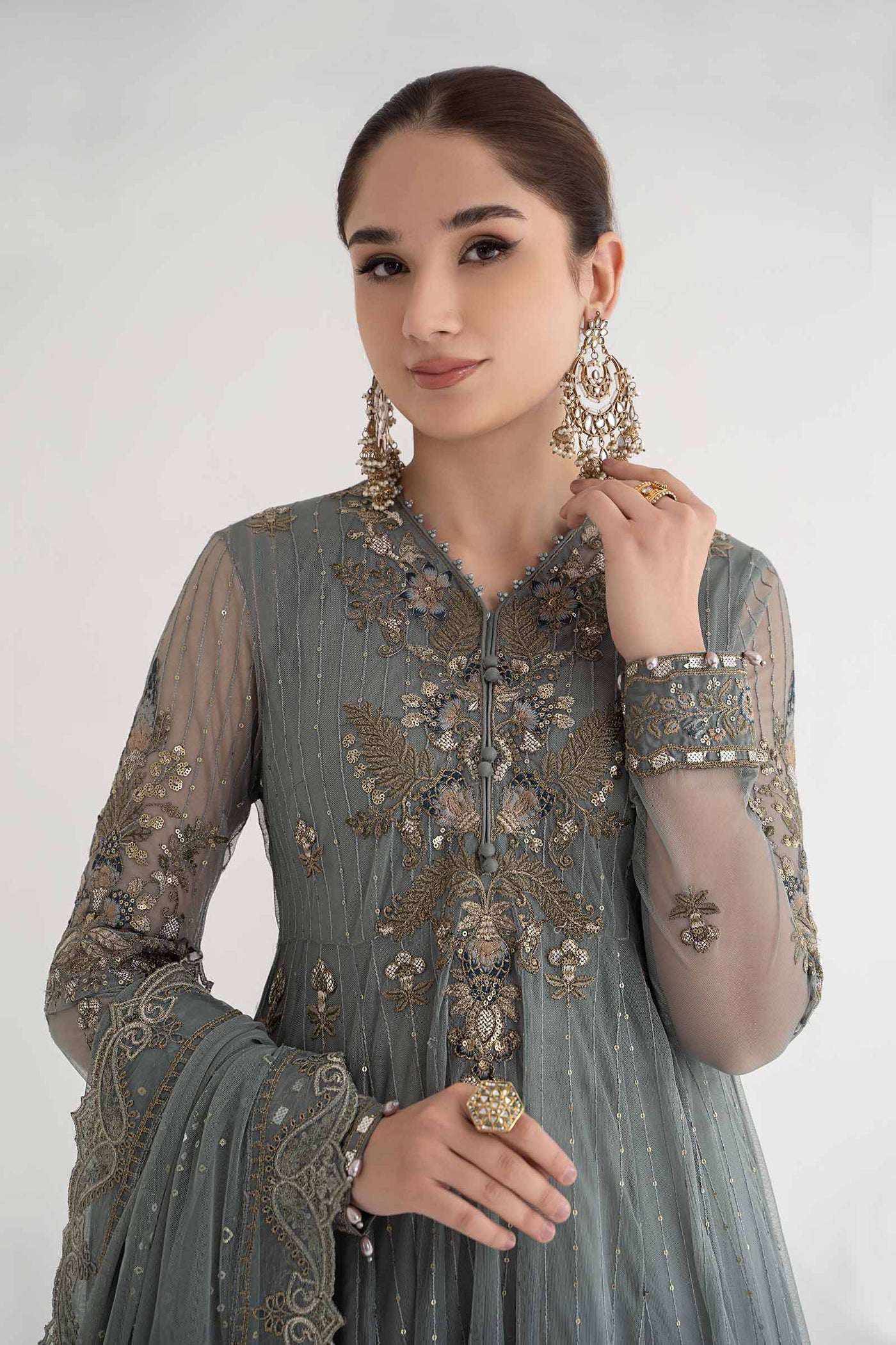 3 PIECE EMBROIDERED NET SUIT | DS-2403-A