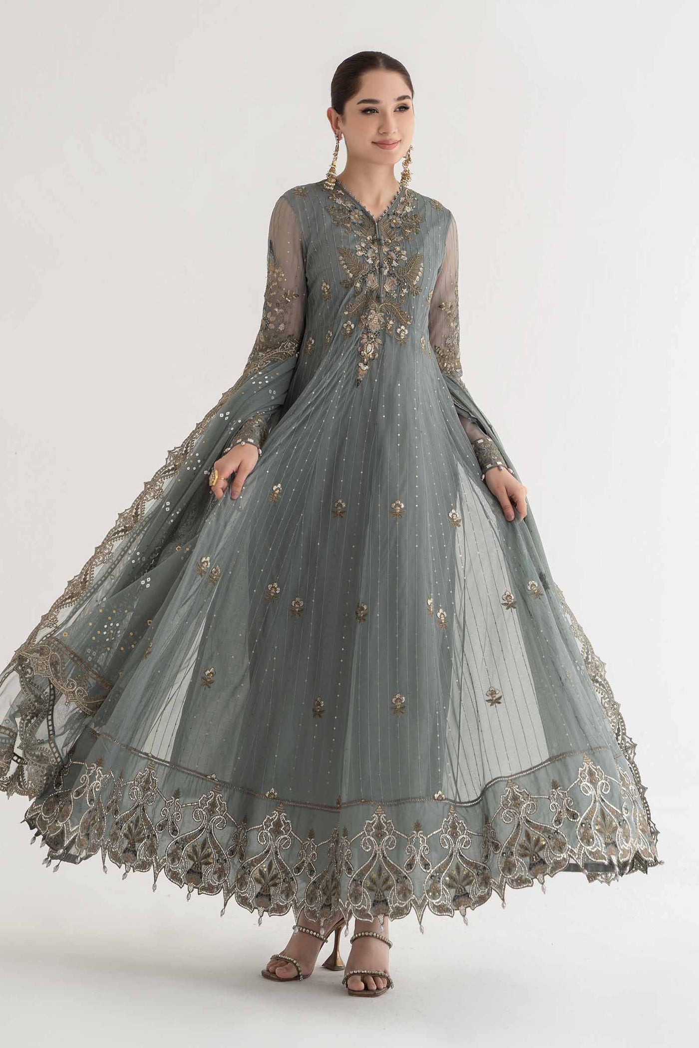 3 Piece Embroidered Net Suit | DS-2403-A