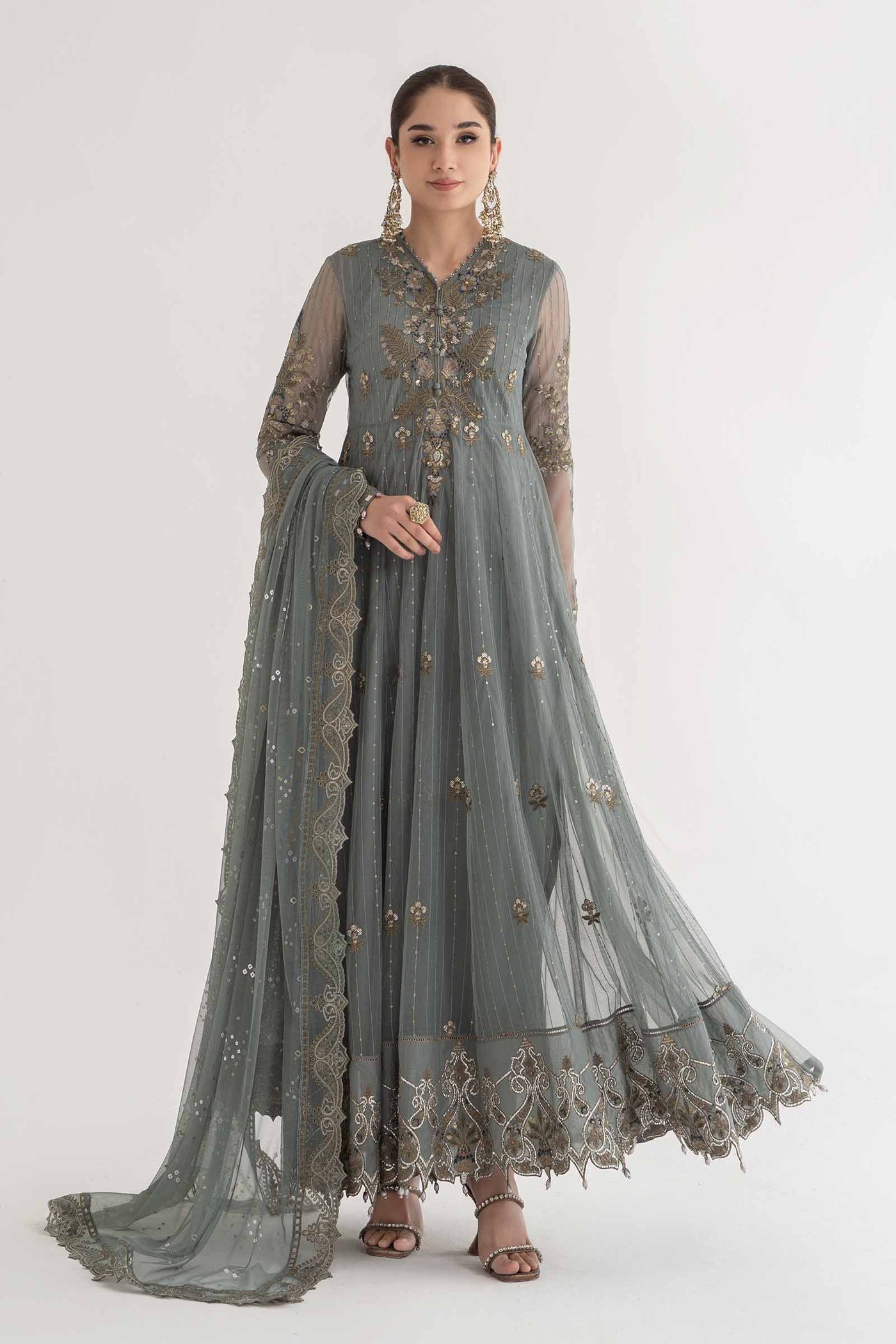 3 Piece Embroidered Net Suit | DS-2403-A