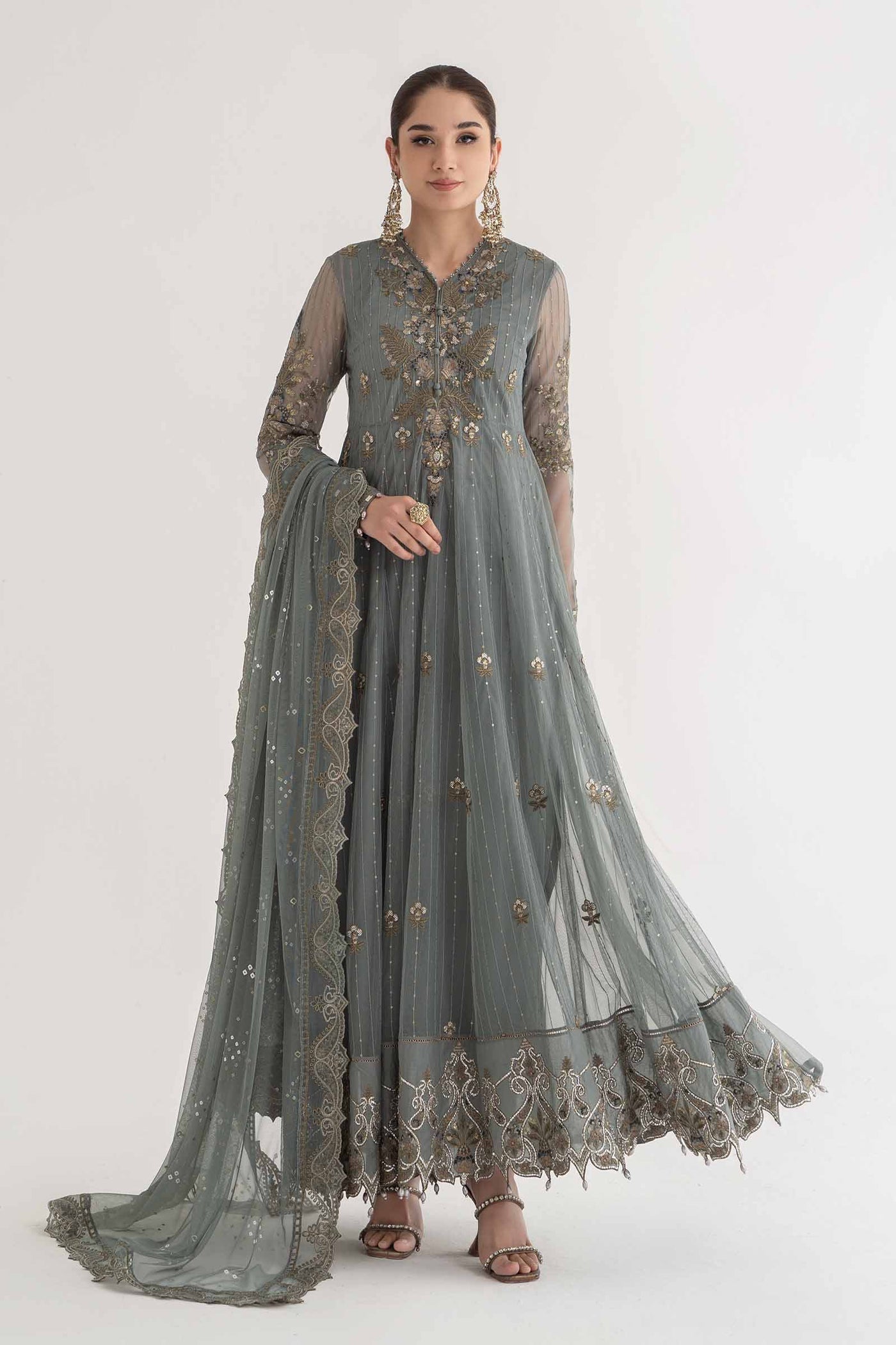 3 PIECE EMBROIDERED NET SUIT | DS-2403-A