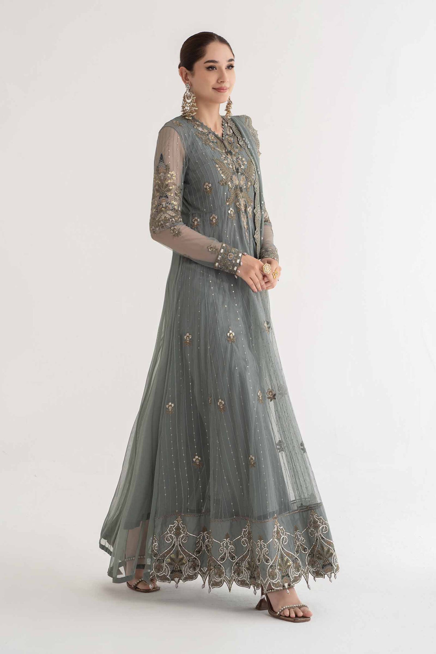 3 Piece Embroidered Net Suit | DS-2403-A