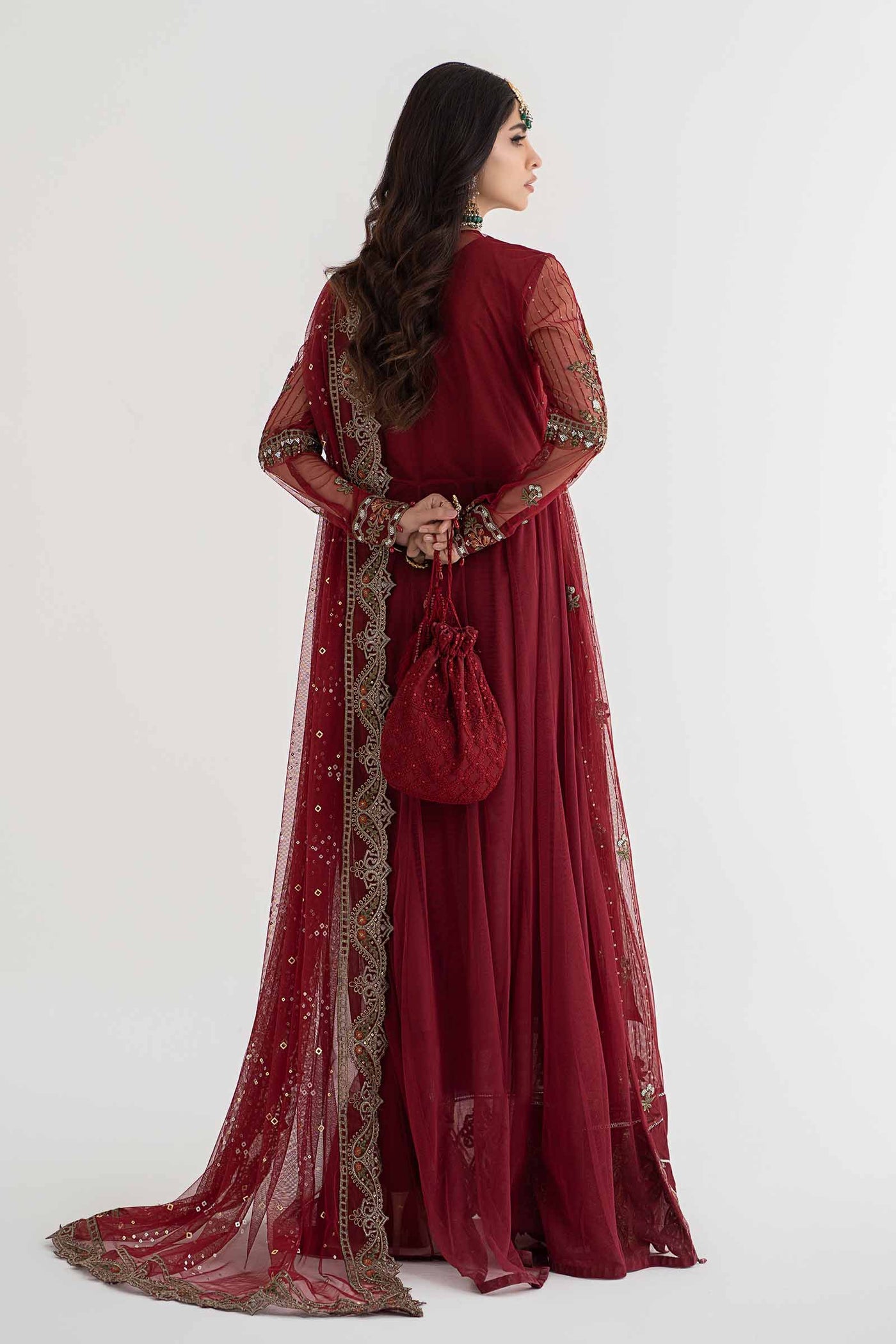 3 PIECE EMBROIDERED NET SUIT | DS-2403-B