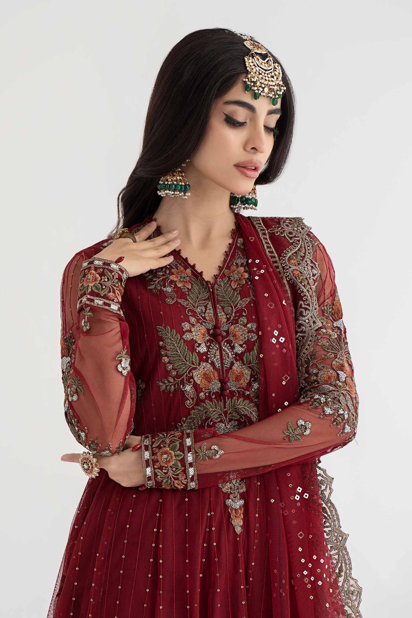 3 Piece Embroidered Net Suit | DS-2403-B