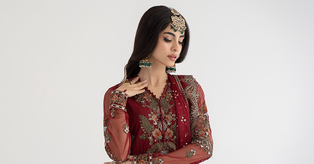 3 Piece Embroidered Net Suit | DS-2403-B