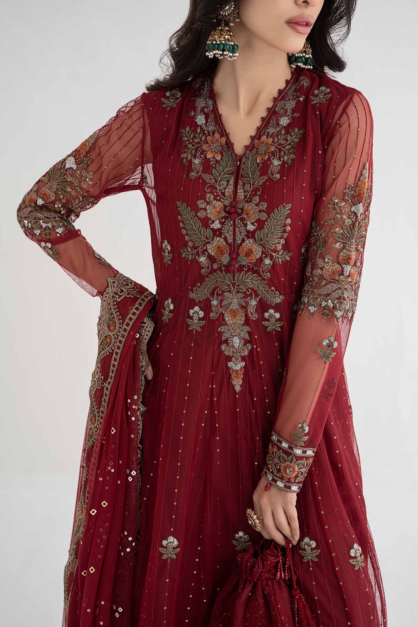 3 Piece Embroidered Net Suit | DS-2403-B