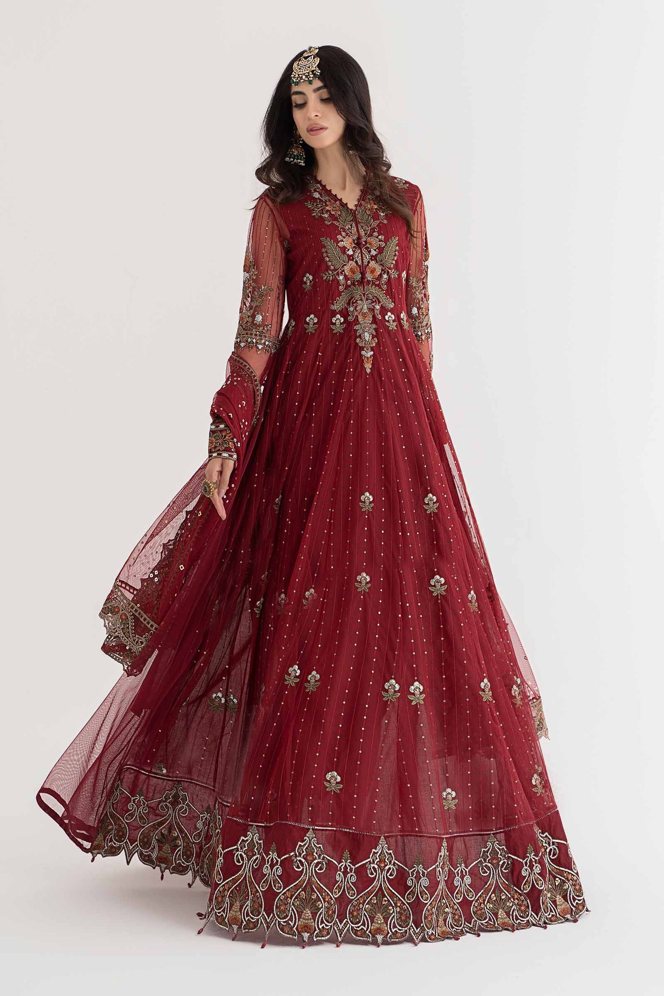 3 Piece Embroidered Net Suit | DS-2403-B