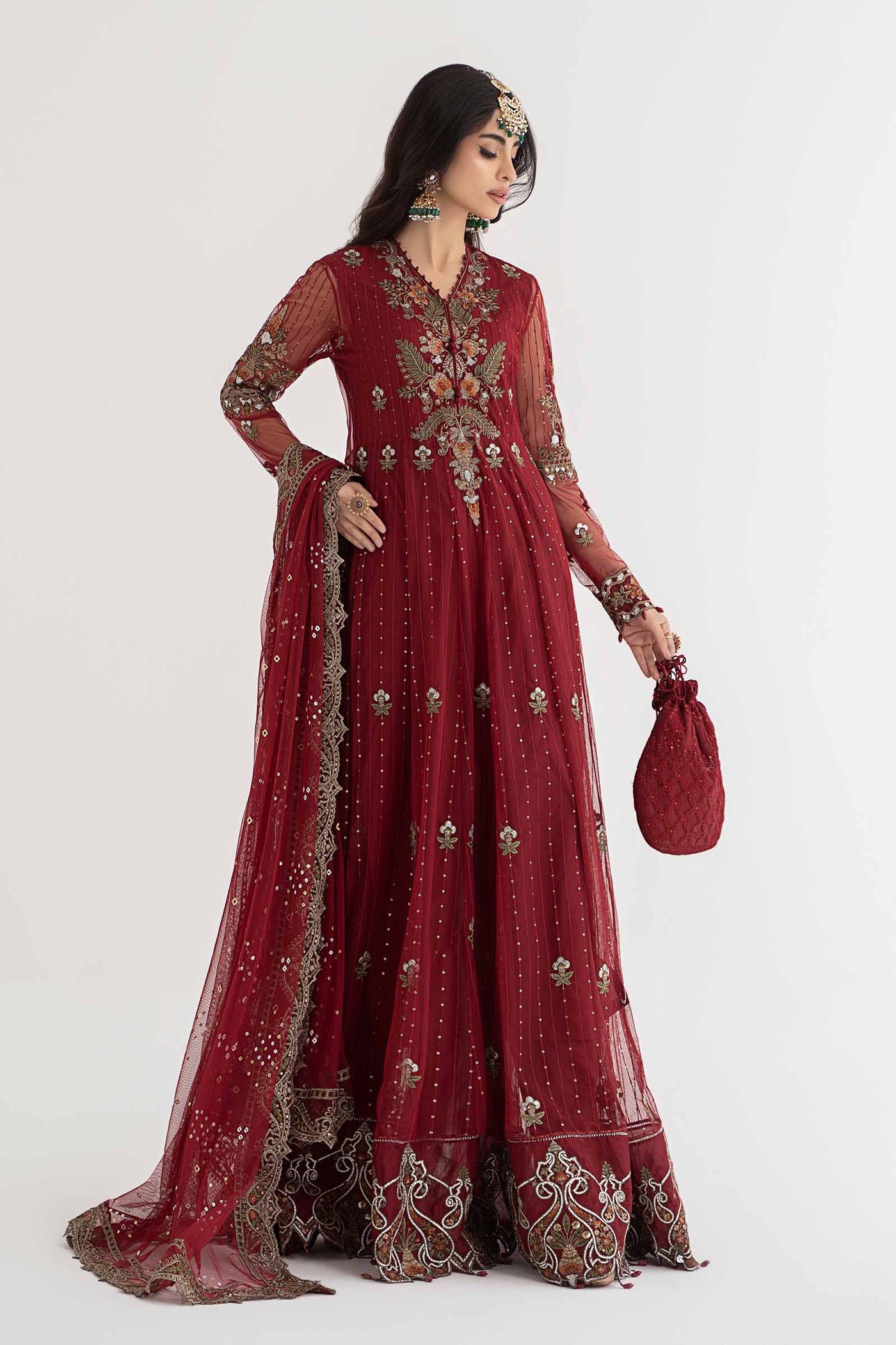 3 PIECE EMBROIDERED NET SUIT | DS-2403-B